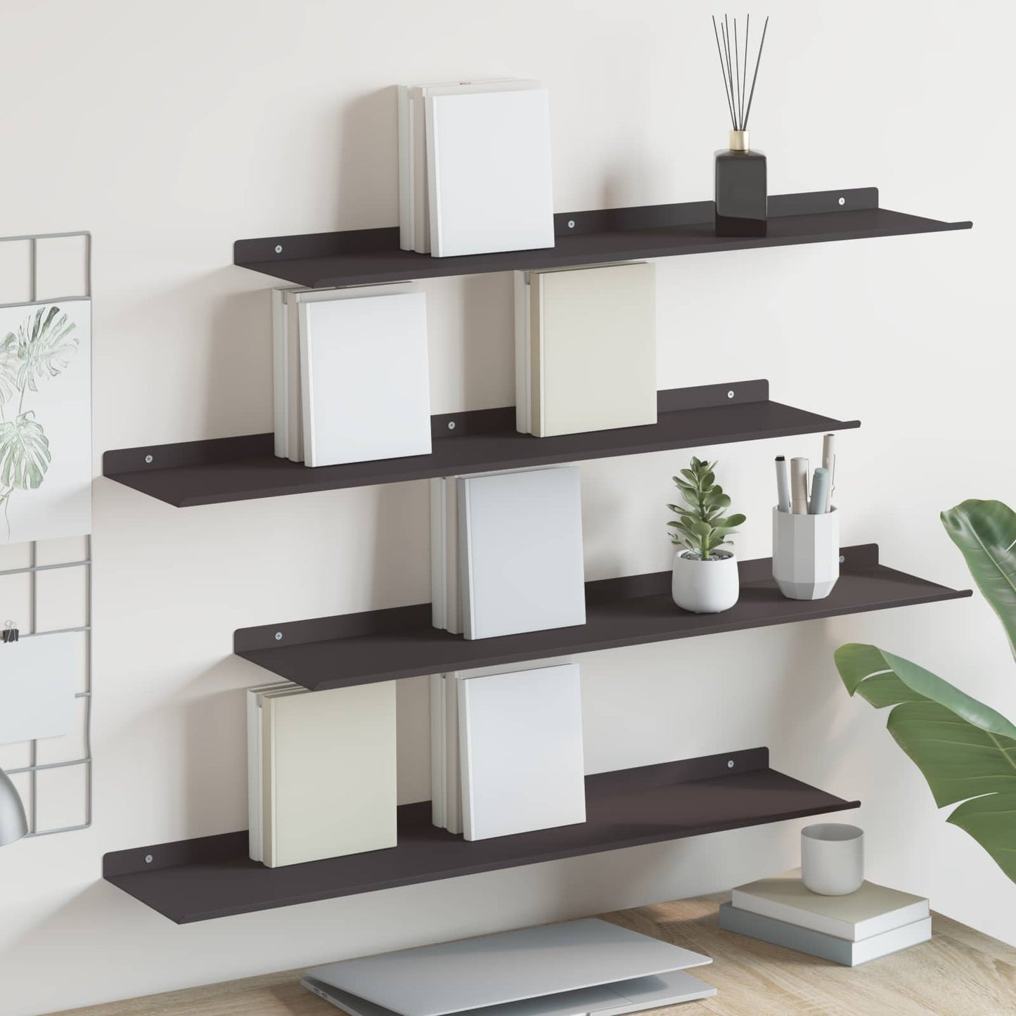 Mensola sospesa 4 pcs Nero 80 x 18 x 2,5 cm Acciaio