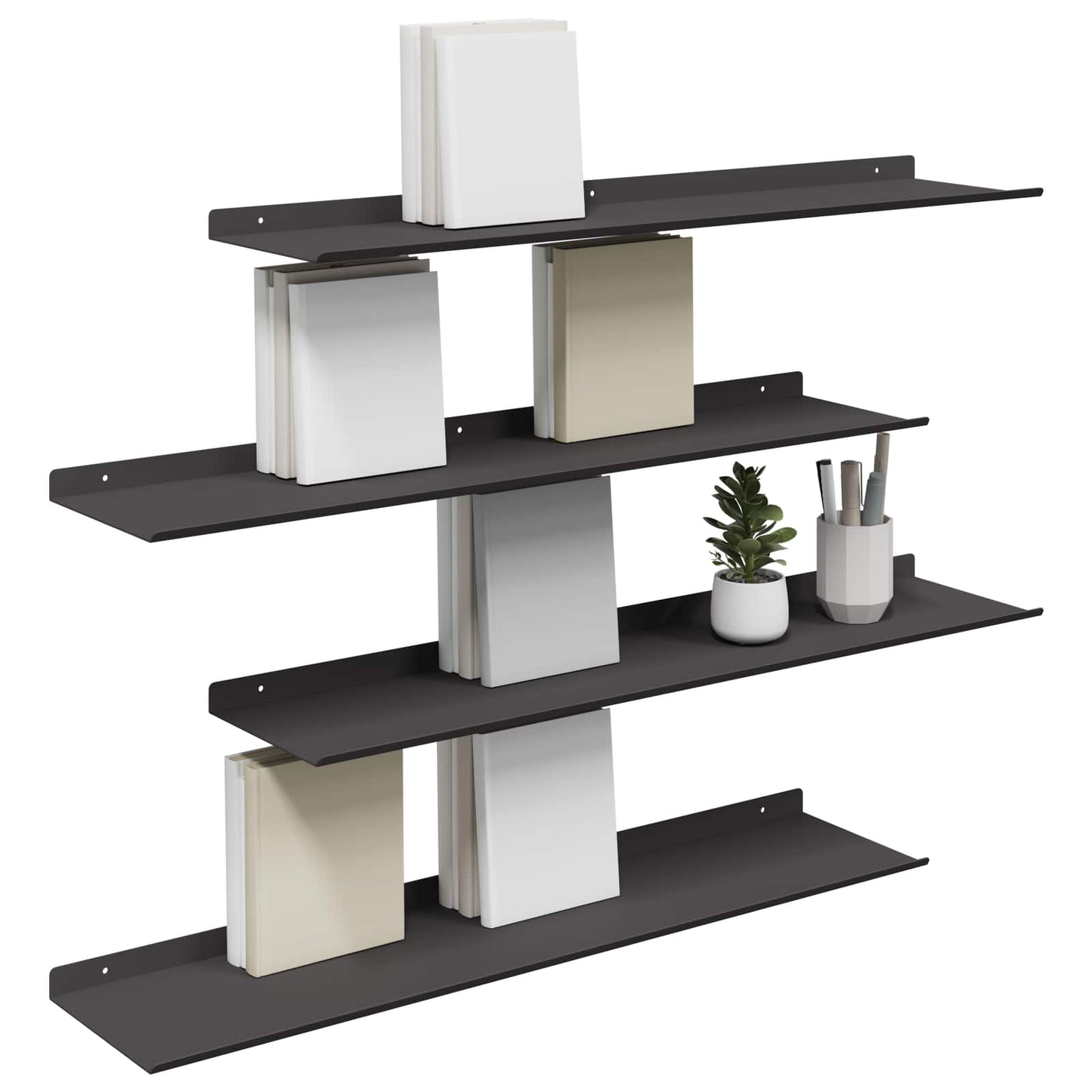 Mensola sospesa 4 pcs Nero 80 x 18 x 2,5 cm Acciaio