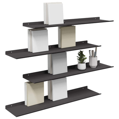 Mensola sospesa 4 pcs Nero 80 x 18 x 2,5 cm Acciaio