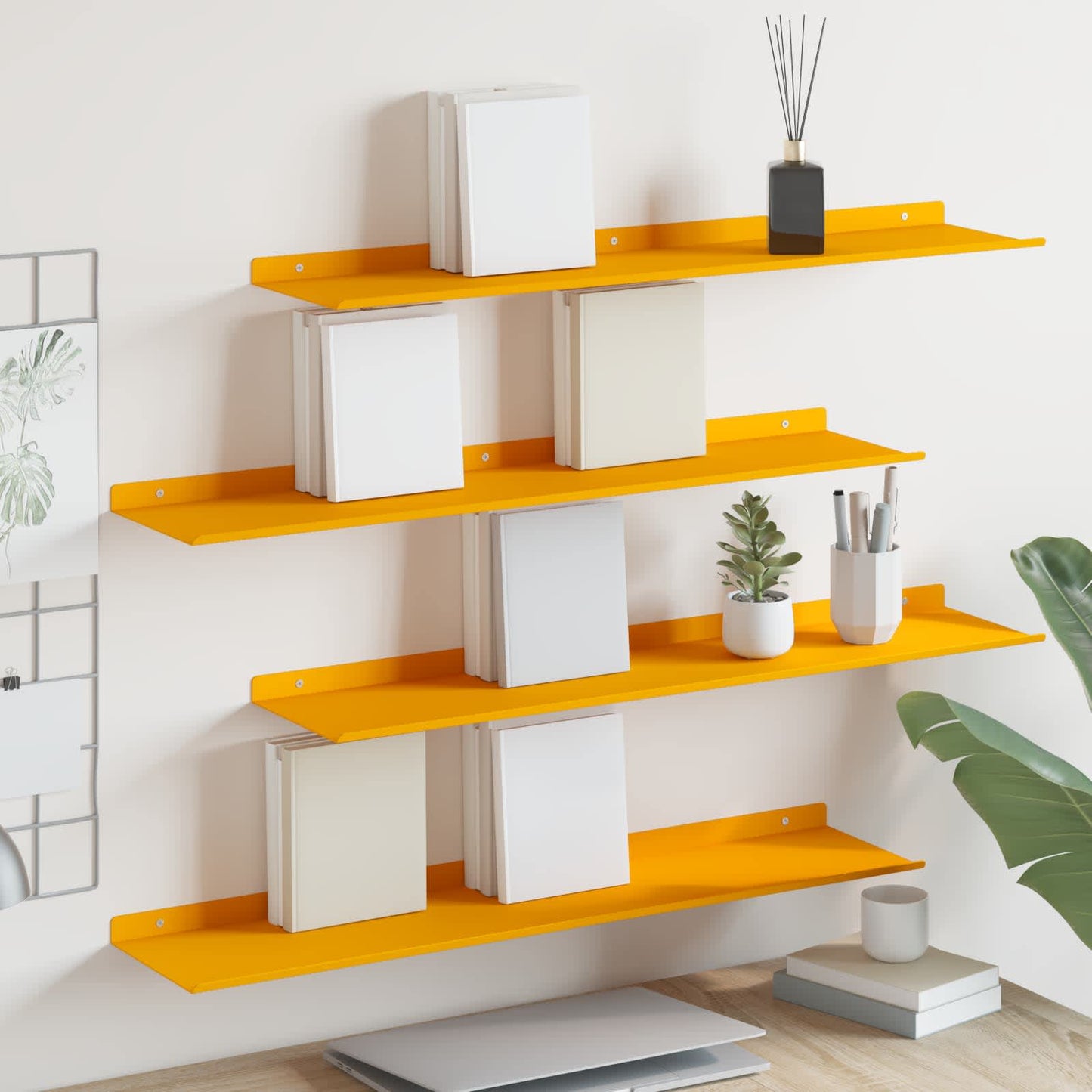 Mensola sospesa 4 pcs Giallo senape 80 x 18 x 2,5 cm Acciaio
