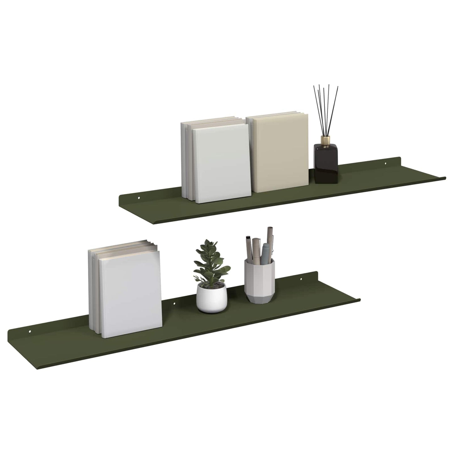 Mensola sospesa 2 pcs Verde oliva 80 x 18 x 2,5 cm Acciaio