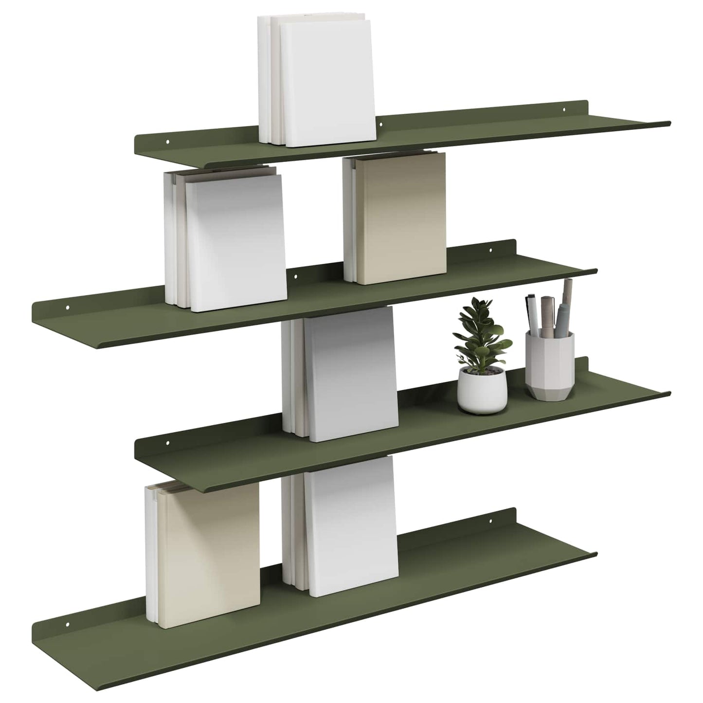 Mensola sospesa 4 pcs Verde oliva 80 x 18 x 2,5 cm Acciaio
