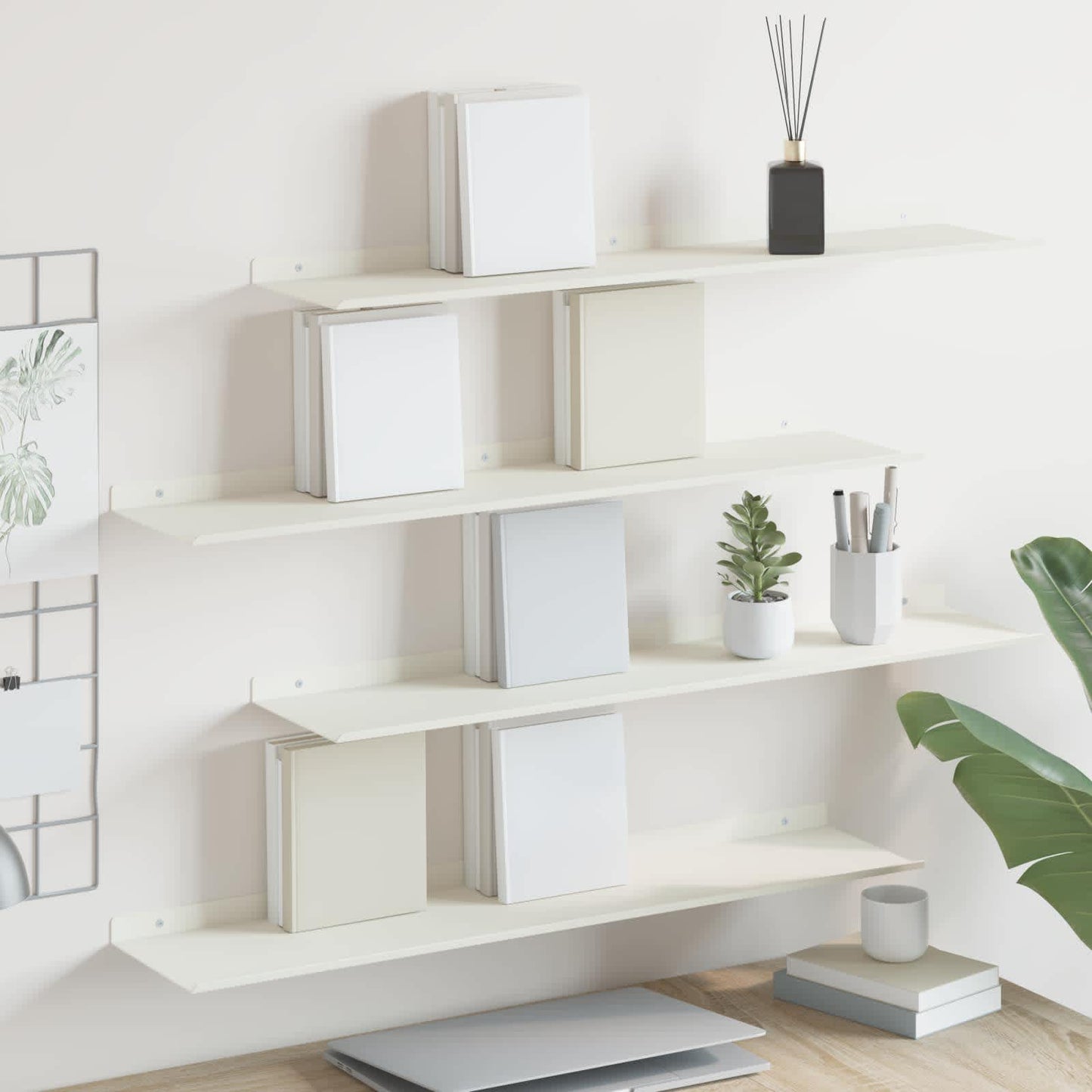 Mensola sospesa 4 pcs Bianco 80 x 18 x 2,5 cm Acciaio