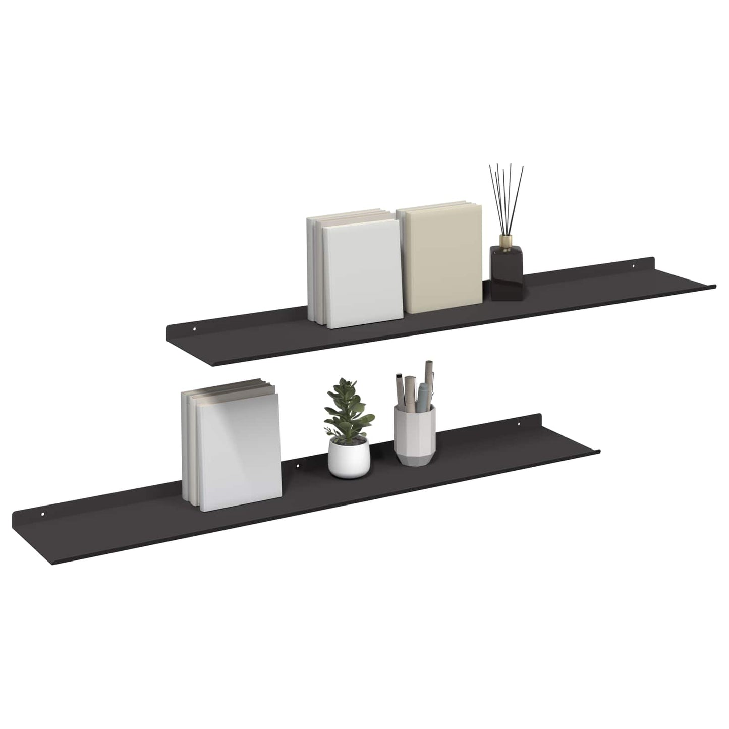 Mensola sospesa 2 pcs Nero 100 x 18 x 2,5 cm Acciaio