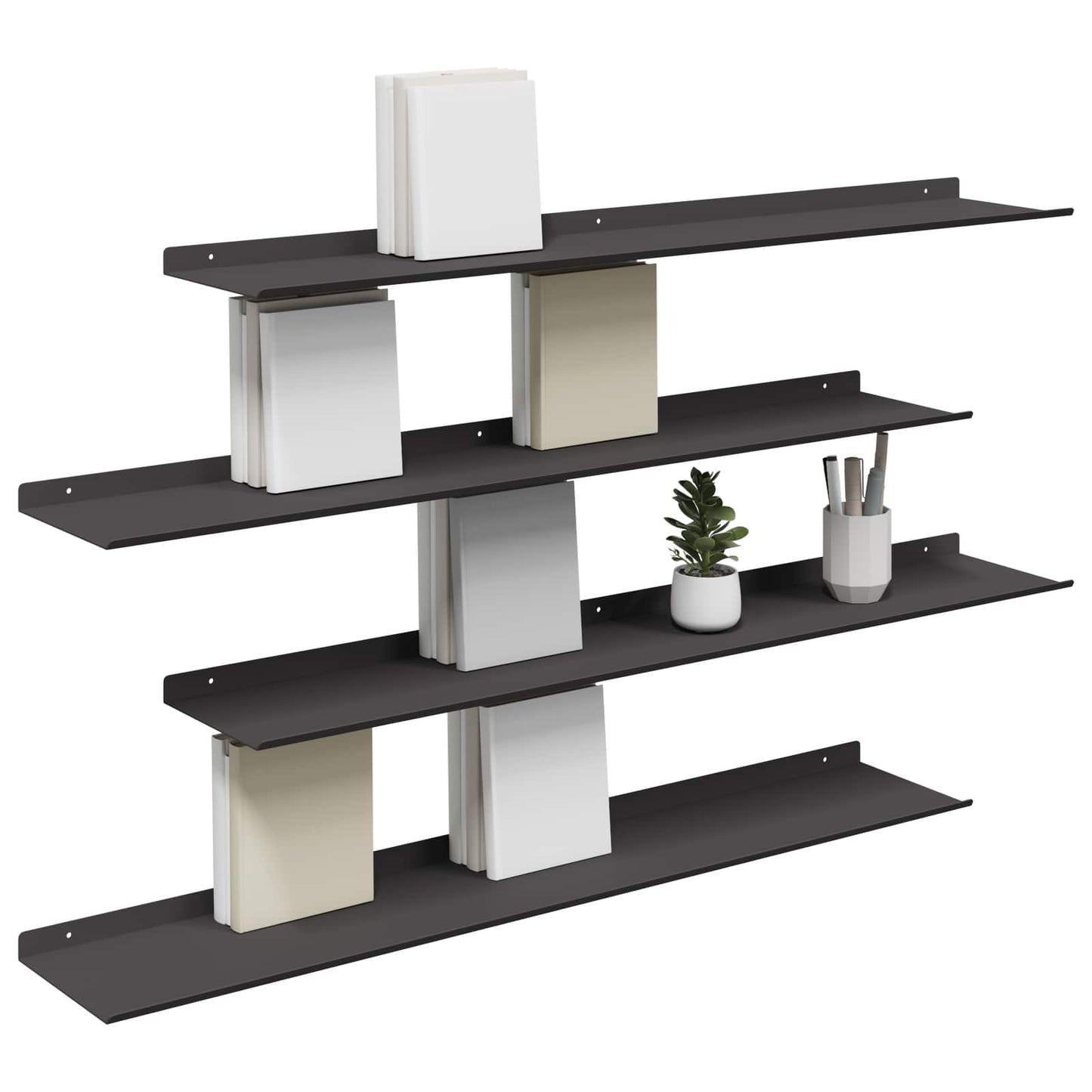 Mensola sospesa 4 pcs Nero 100 x 18 x 2,5 cm Acciaio