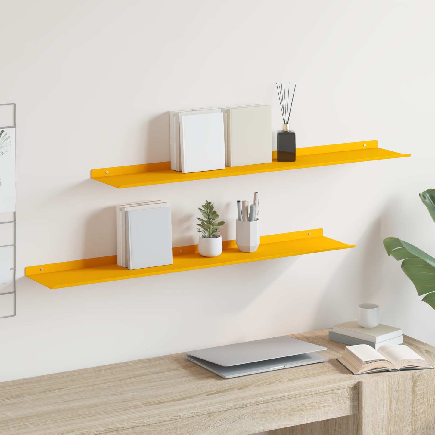 Mensola sospesa 2 pcs Giallo senape 100 x 18 x 2,5 cm Acciaio