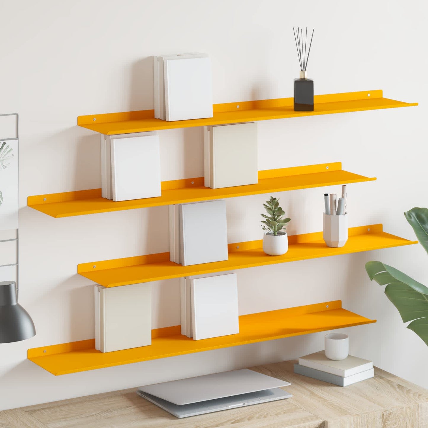 Mensola sospesa 4 pcs Giallo senape 100 x 18 x 2,5 cm Acciaio