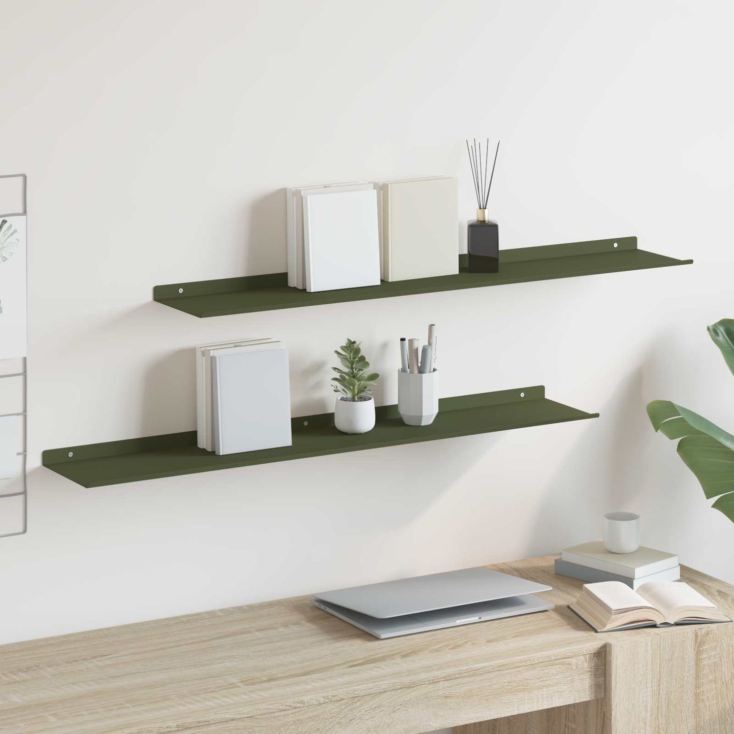 Mensola sospesa 2 pcs Verde oliva 100 x 18 x 2,5 cm Acciaio