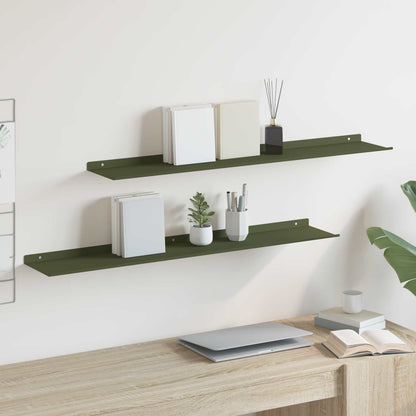 Mensola sospesa 2 pcs Verde oliva 100 x 18 x 2,5 cm Acciaio