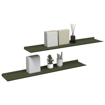 Mensola sospesa 2 pcs Verde oliva 100 x 18 x 2,5 cm Acciaio