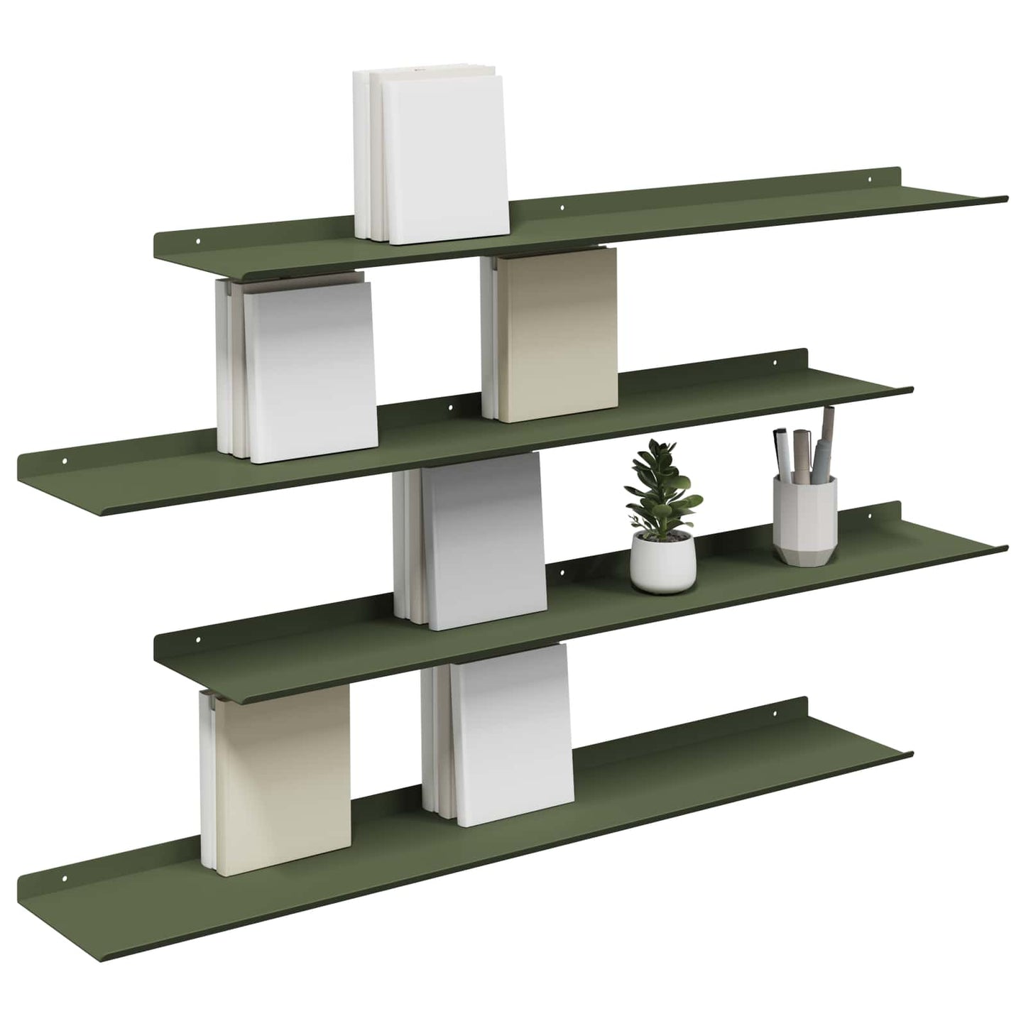 Mensola sospesa 4 pcs Verde oliva 100 x 18 x 2,5 cm Acciaio