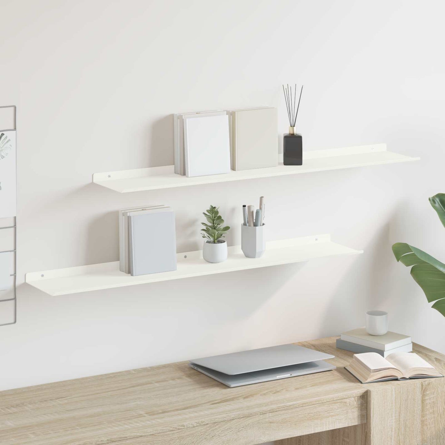 Mensola sospesa 2 pcs Bianco 100 x 18 x 2,5 cm Acciaio