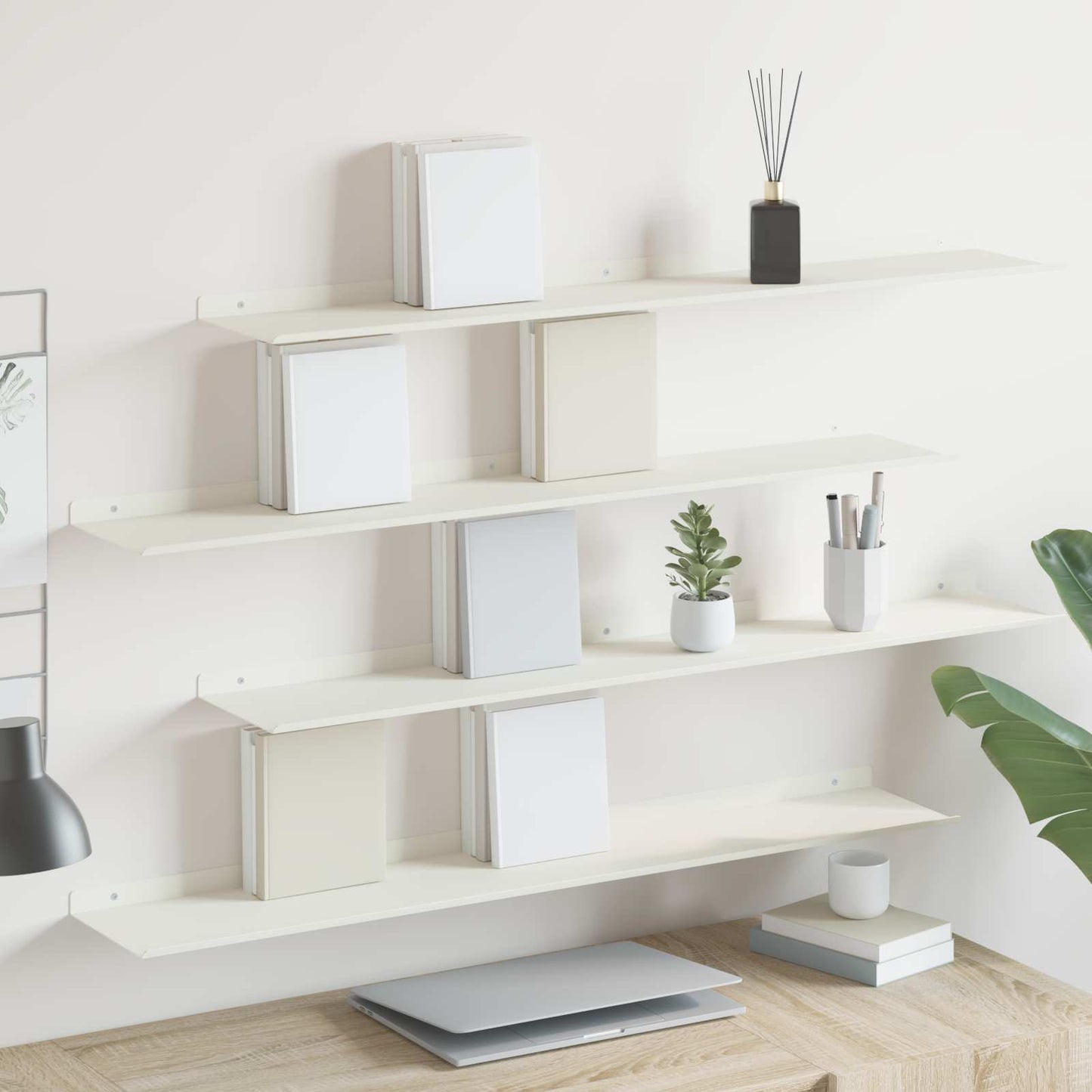 Mensola sospesa 4 pcs Bianco 100 x 18 x 2,5 cm Acciaio