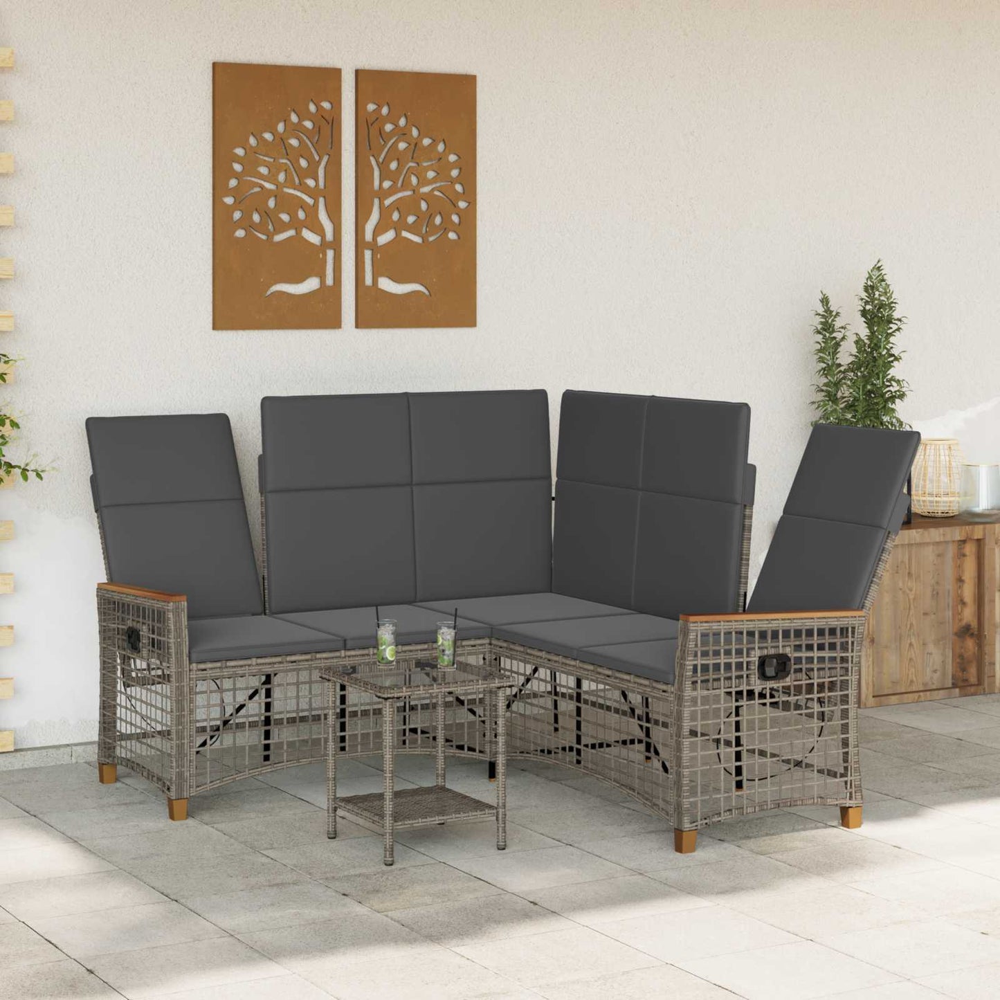 Set di Divani Recliner da Giardino Grigio e Grigio Scuro