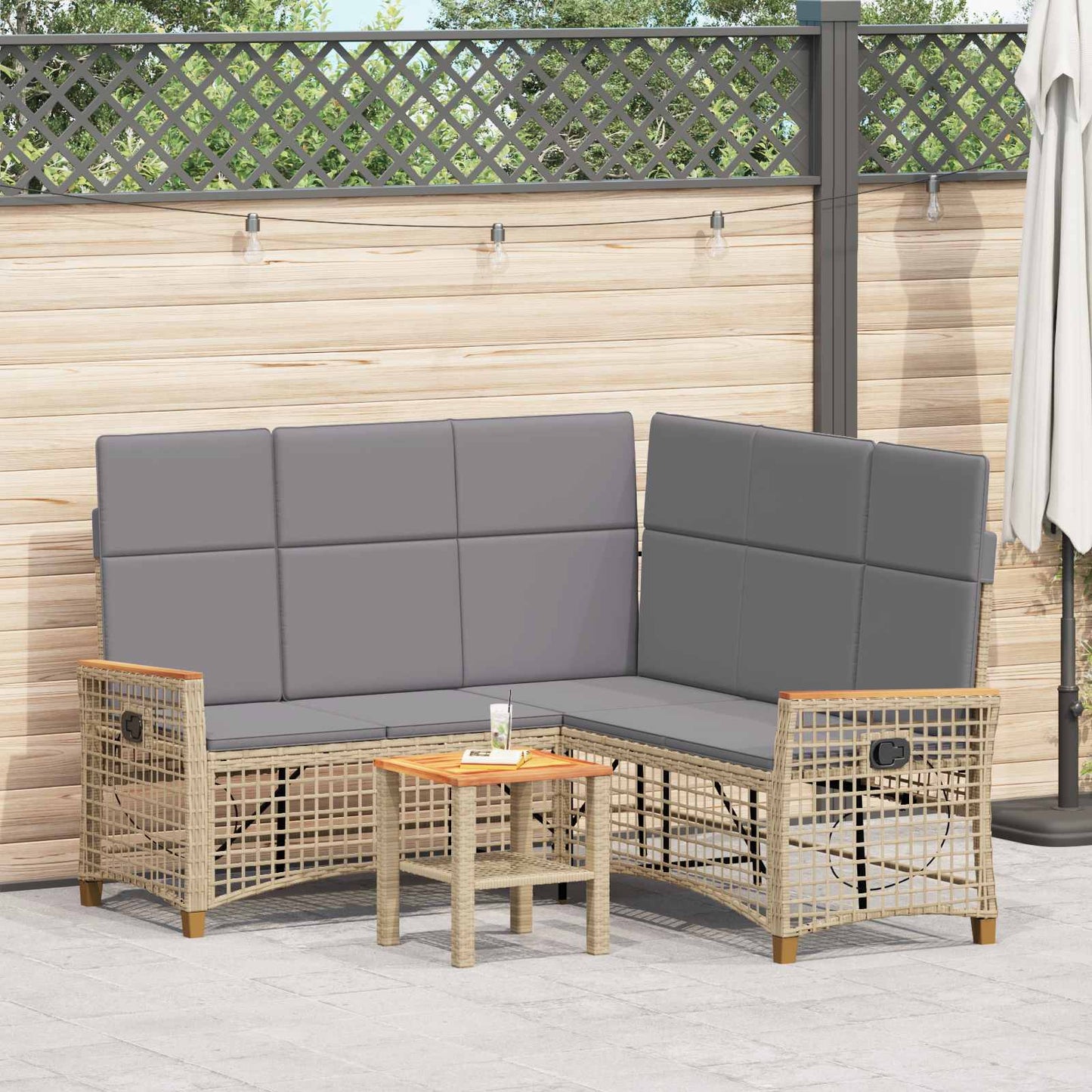 Set di Divani Recliner da Giardino Beige e Grigio Chiaro
