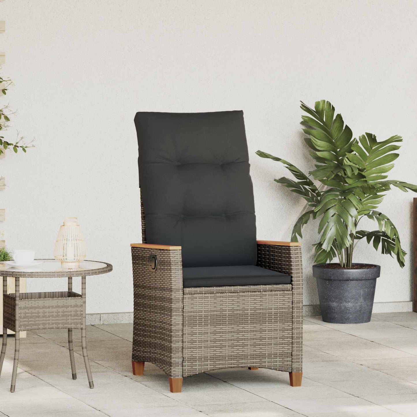 Sedia da giardino reclinabile Grigio e Blu Navy polyrattan