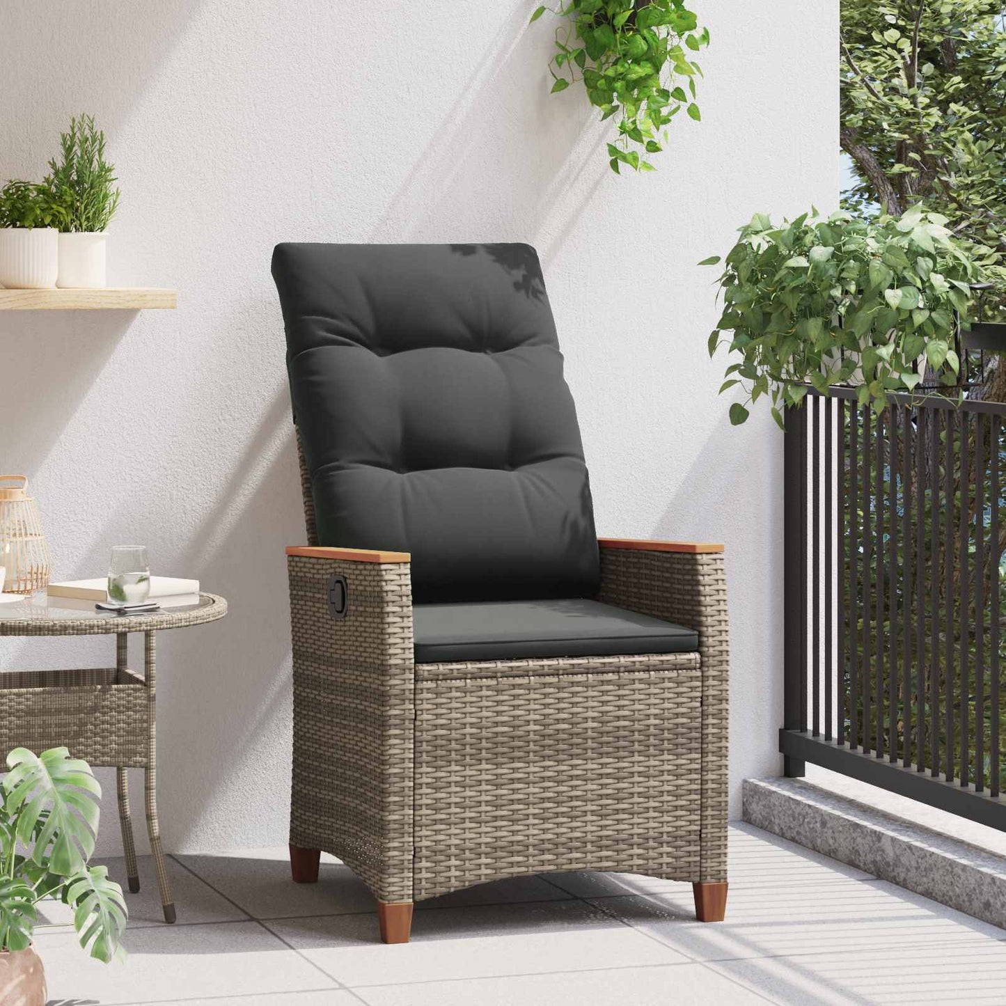 Sedia da giardino reclinabile Grigio e Blu Navy polyrattan