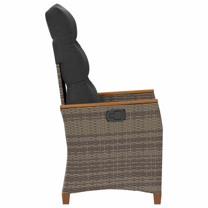 Sedia da giardino reclinabile Grigio e Blu Navy polyrattan