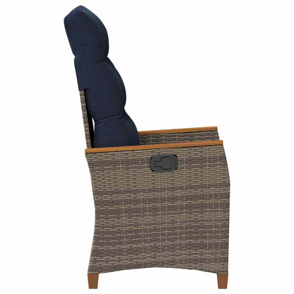 Sedia da giardino reclinabile Grigio e Blu Navy polyrattan