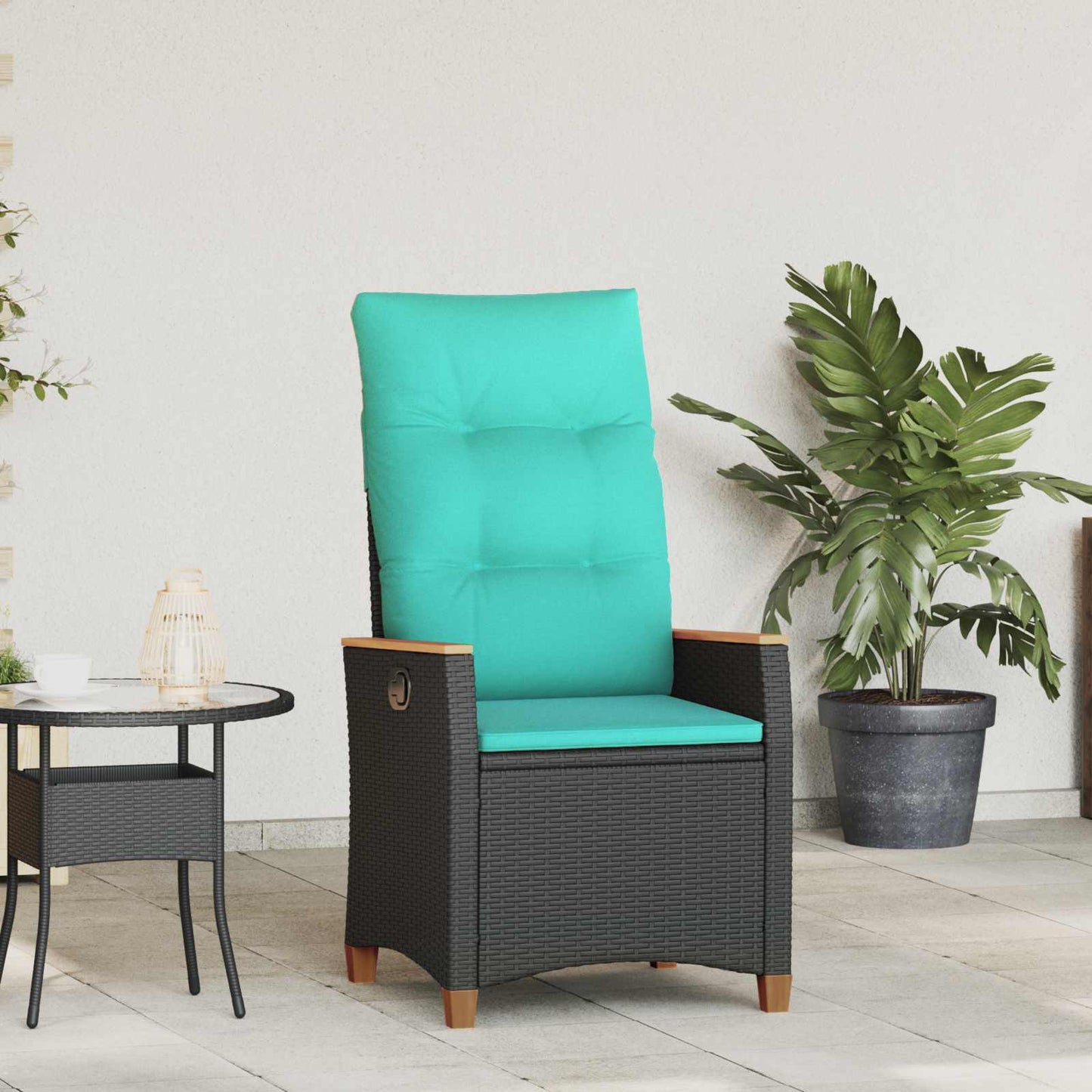 Sedia da giardino reclinabile Nero e Turchese polyrattan