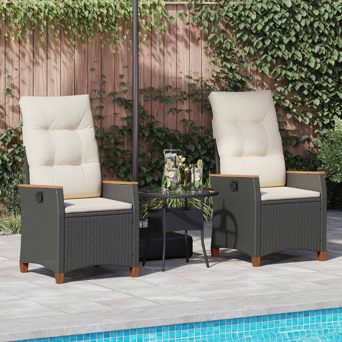 Sedia da giardino reclinabile Nero e Crema 64 x 57,5 x 112 cm