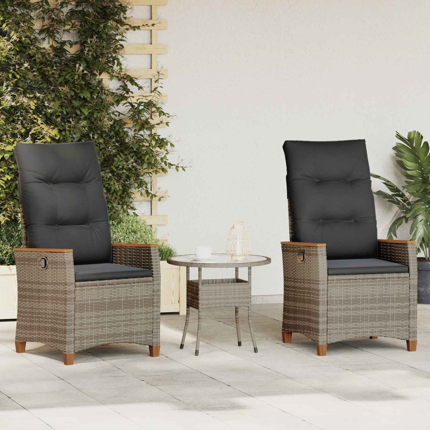 Sedia da giardino reclinabile Grigio e Grigio Scuro polyrattan