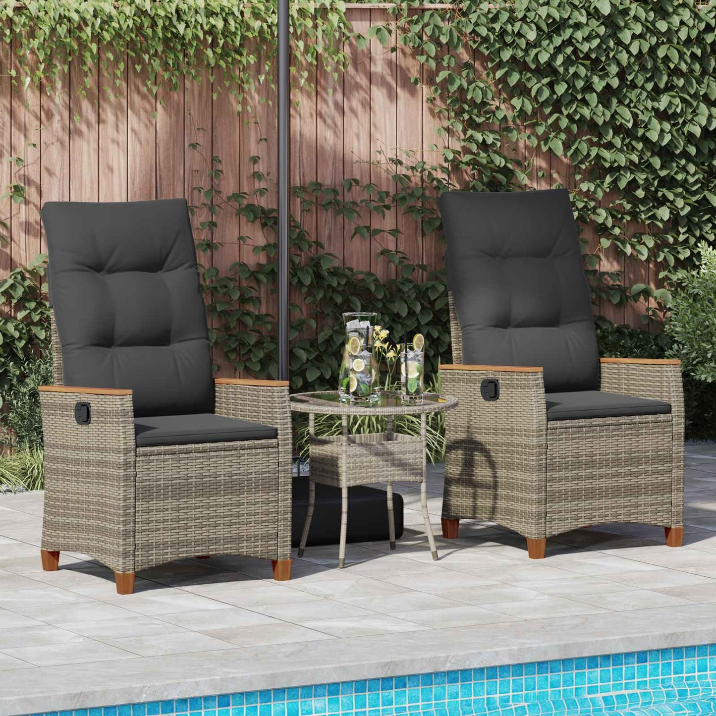 Sedia da giardino reclinabile Grigio e Grigio Scuro polyrattan