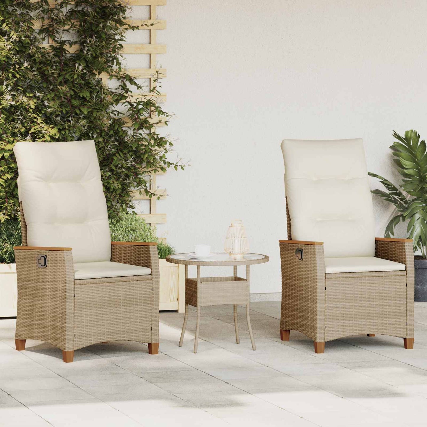 Sedia da giardino reclinabile Beige e Crema 64 x 57,5 x 112 cm
