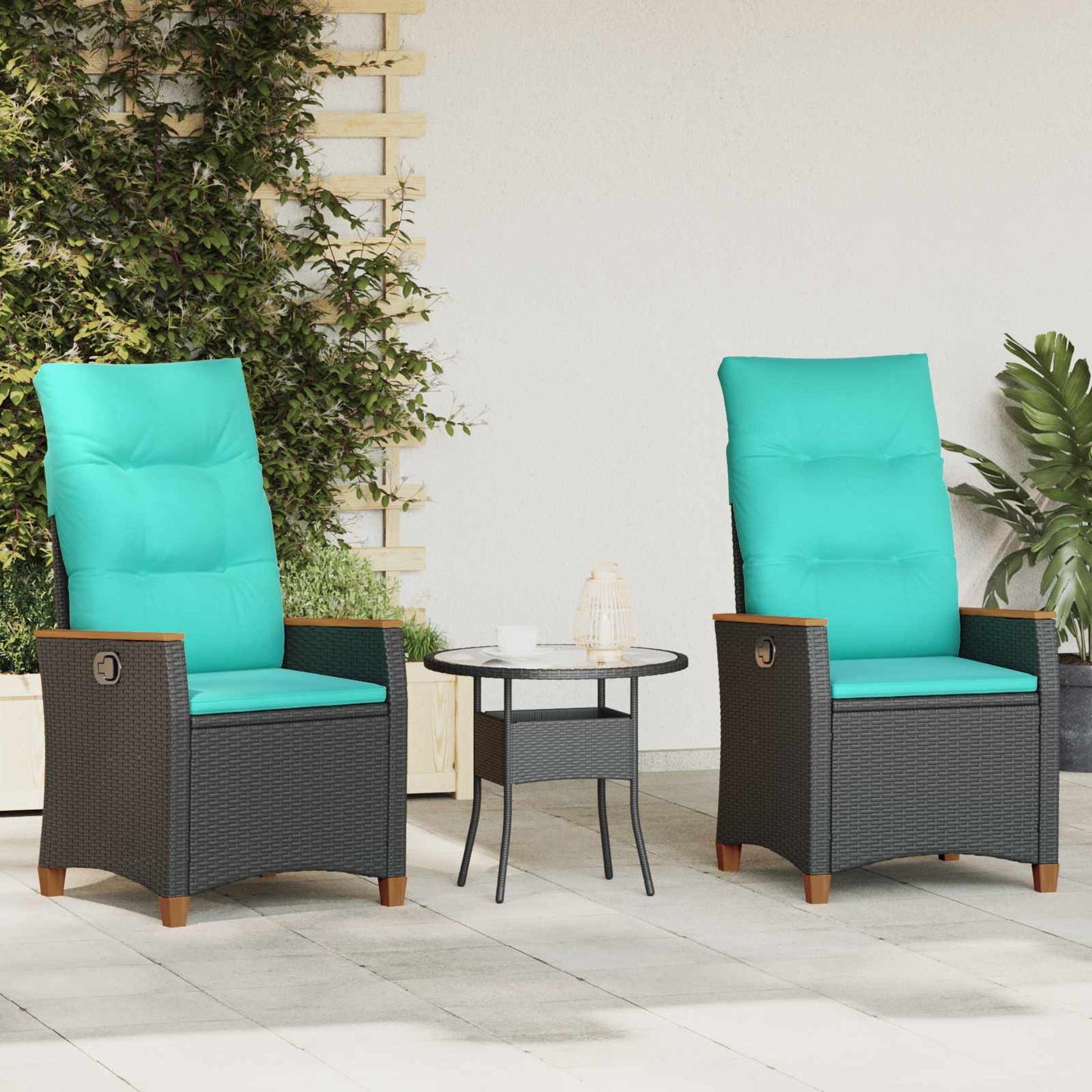 Sedia da giardino reclinabile Nero e Turchese polyrattan