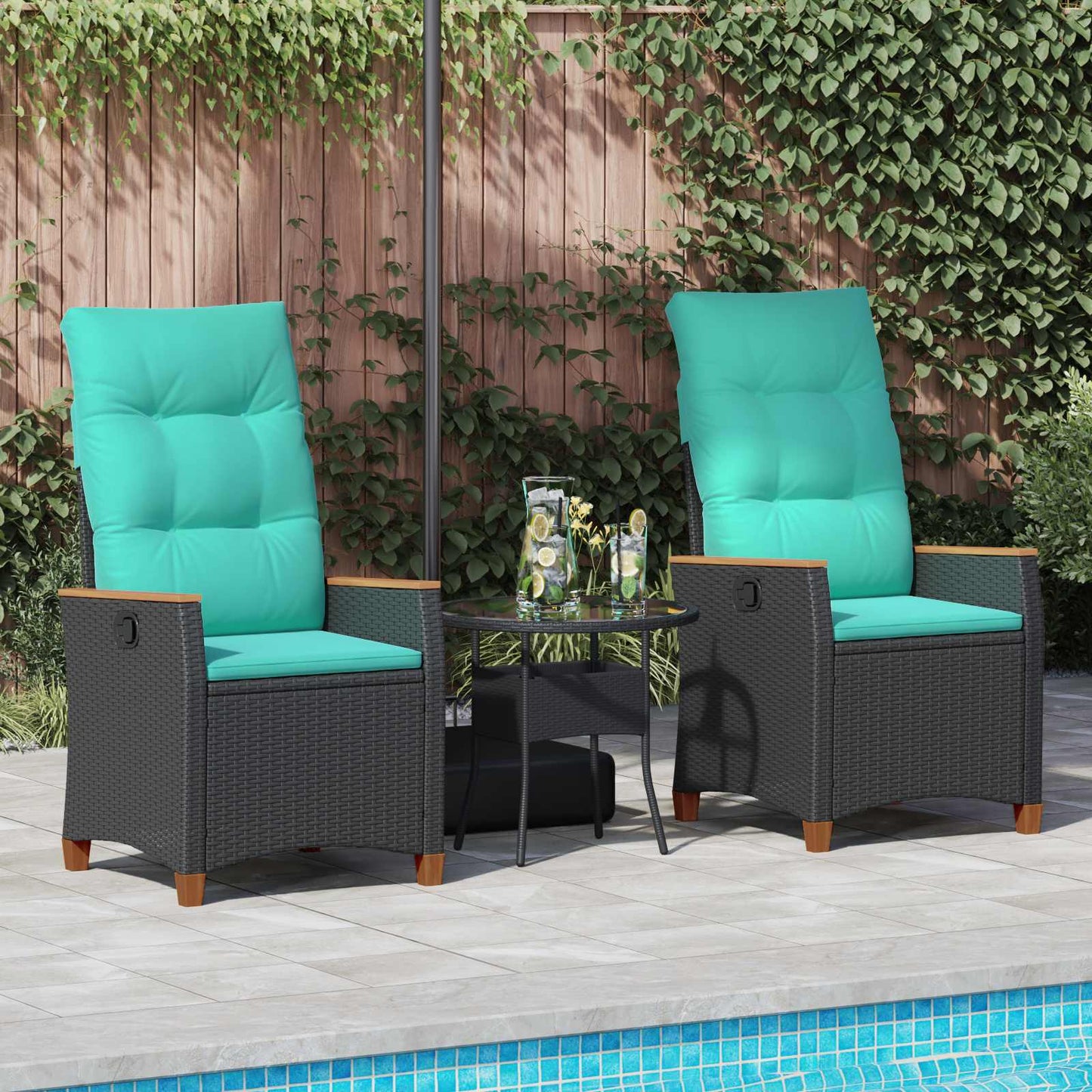Sedia da giardino reclinabile Nero e Turchese polyrattan