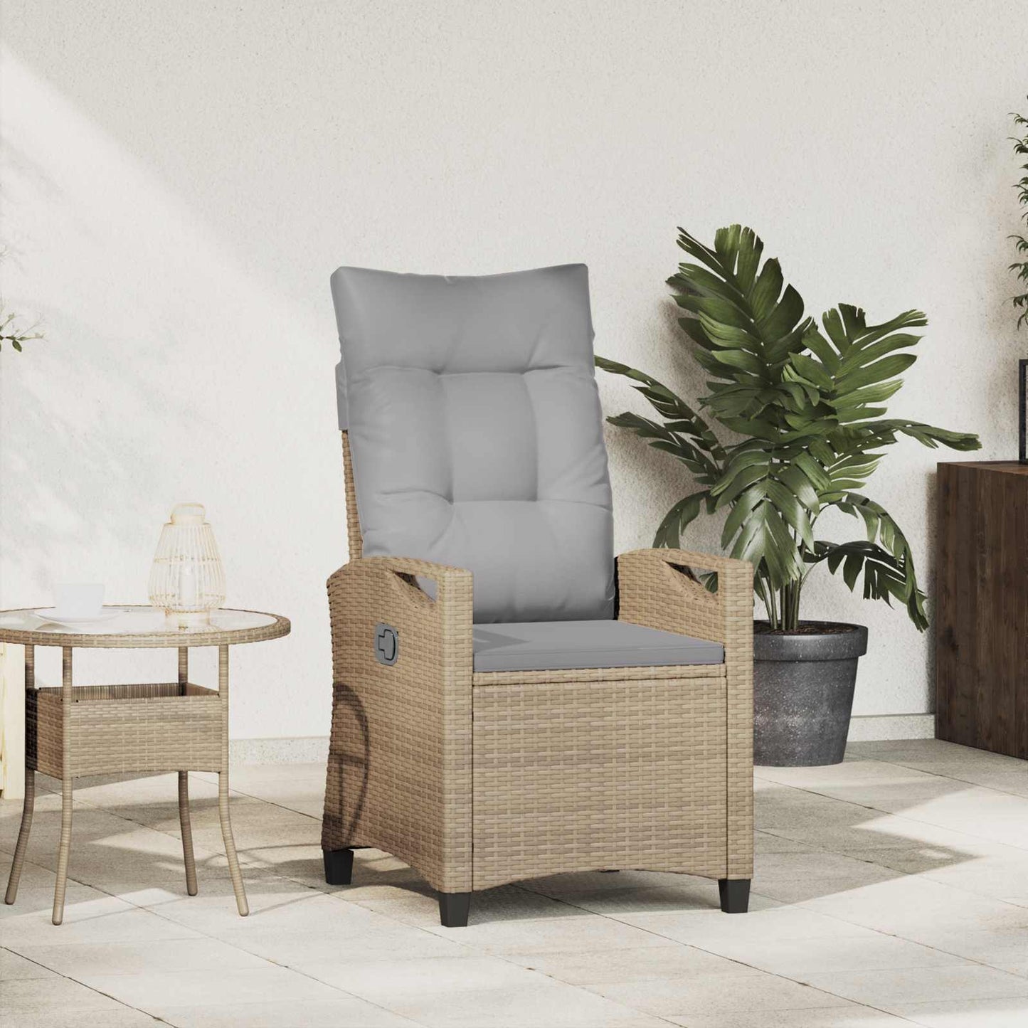 Sedia da giardino reclinabile Beige e Grigio Chiaro polyrattan