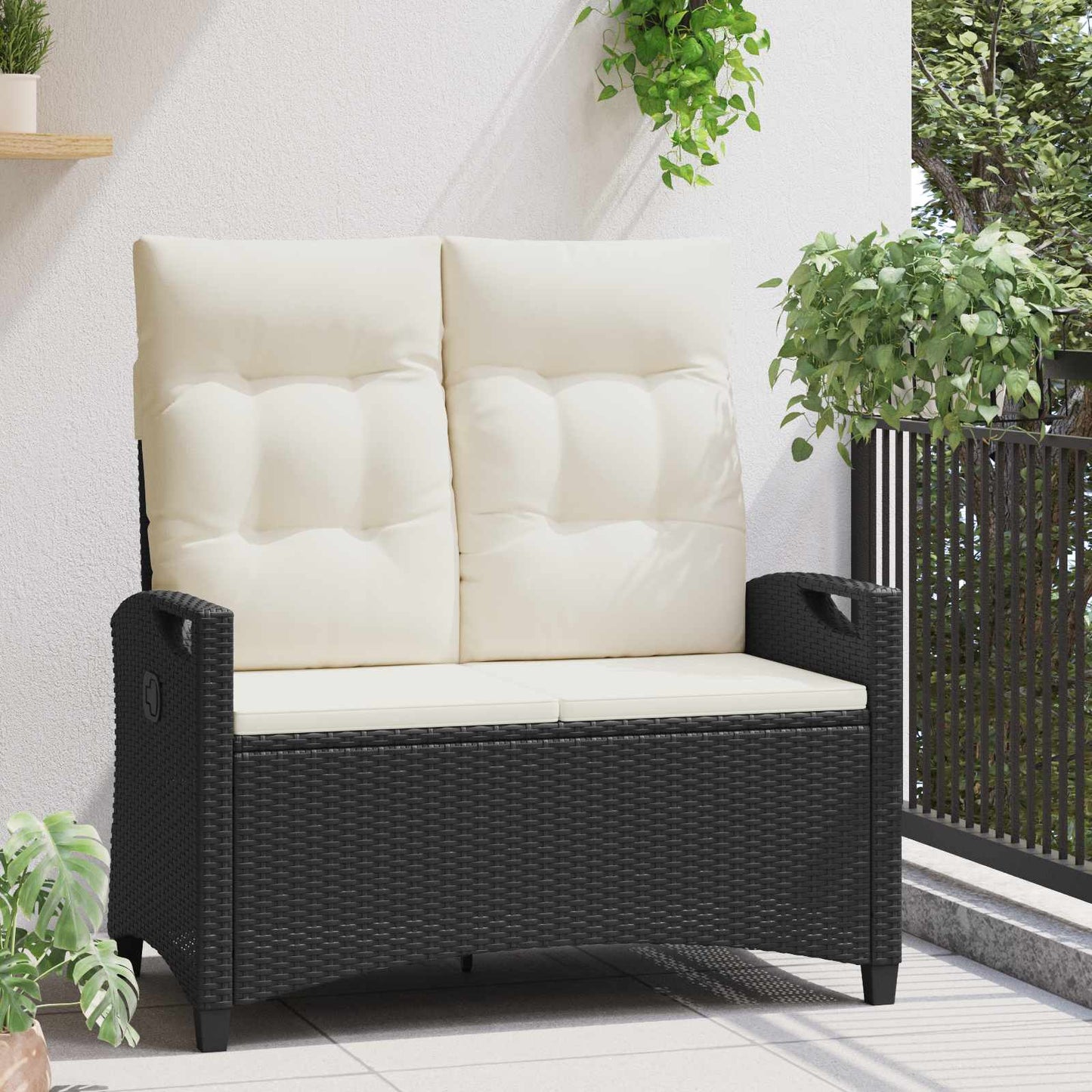 Panchina da giardino con cuscino Nero e Crema 105 x 60 x 112 cm