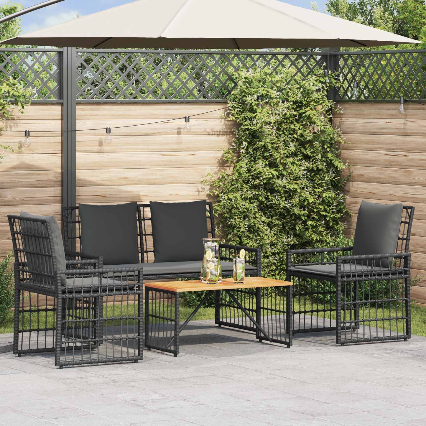 Set di Mobili da Esterno 4 pcs Nero e Grigio scuro