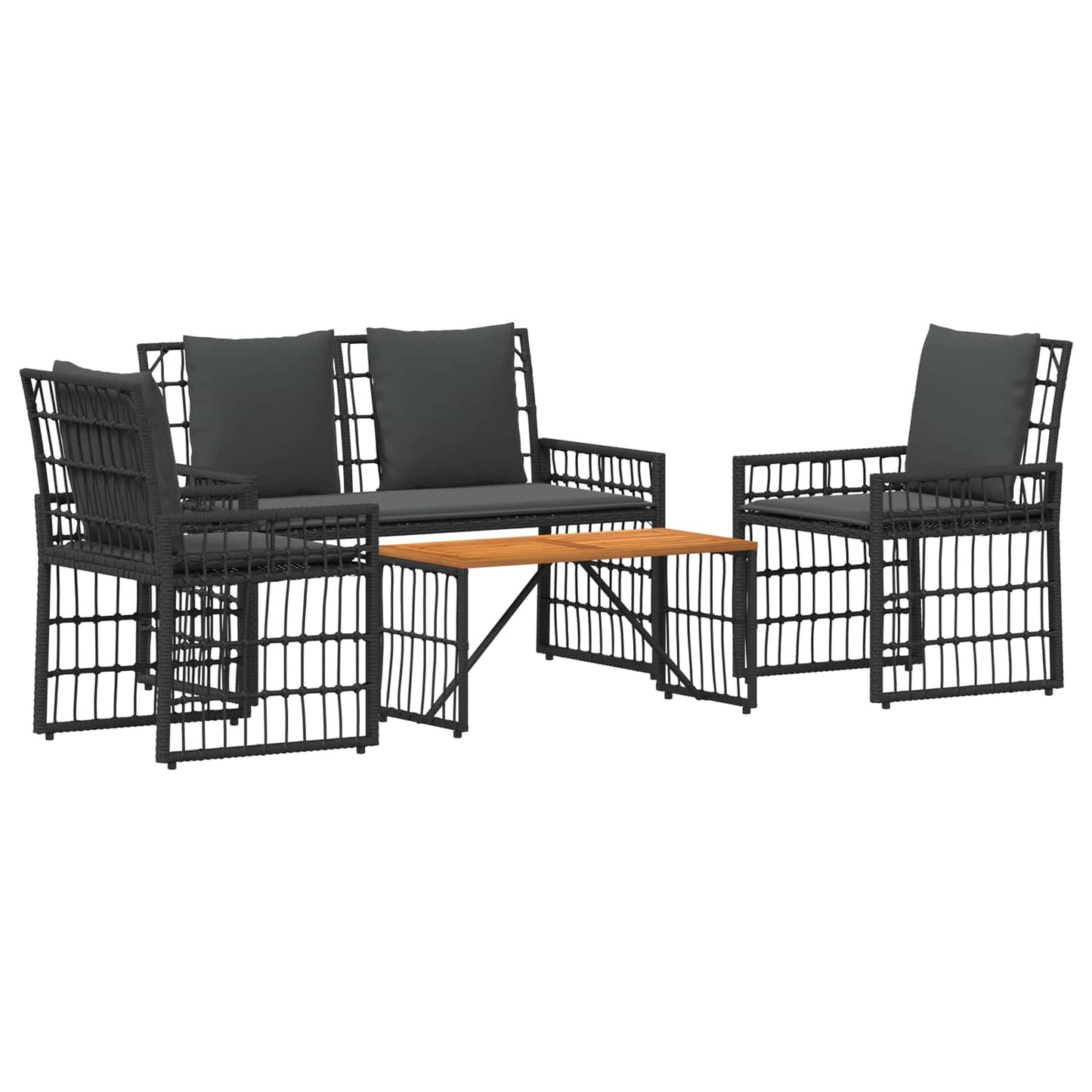 Set di Mobili da Esterno 4 pcs Nero e Grigio scuro