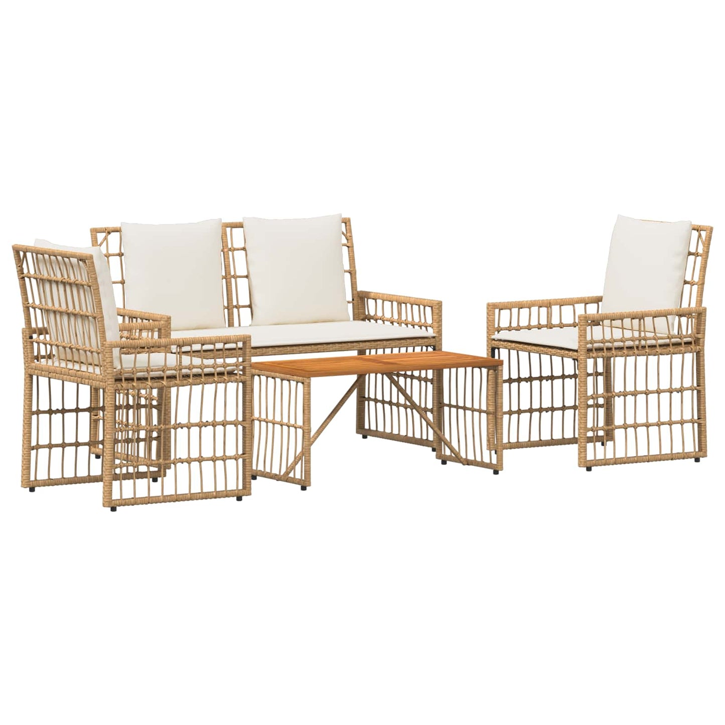 Set di Mobili da Esterno 4 pcs Naturale e Bianco Crema