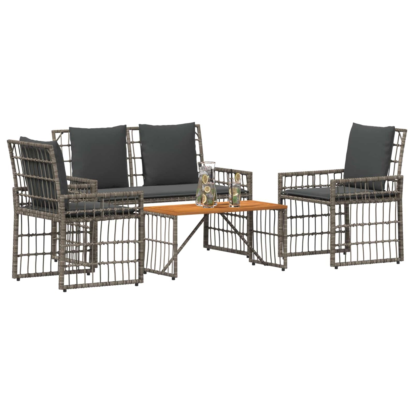 Set di Mobili da Esterno 4 pcs Nero e Grigio scuro