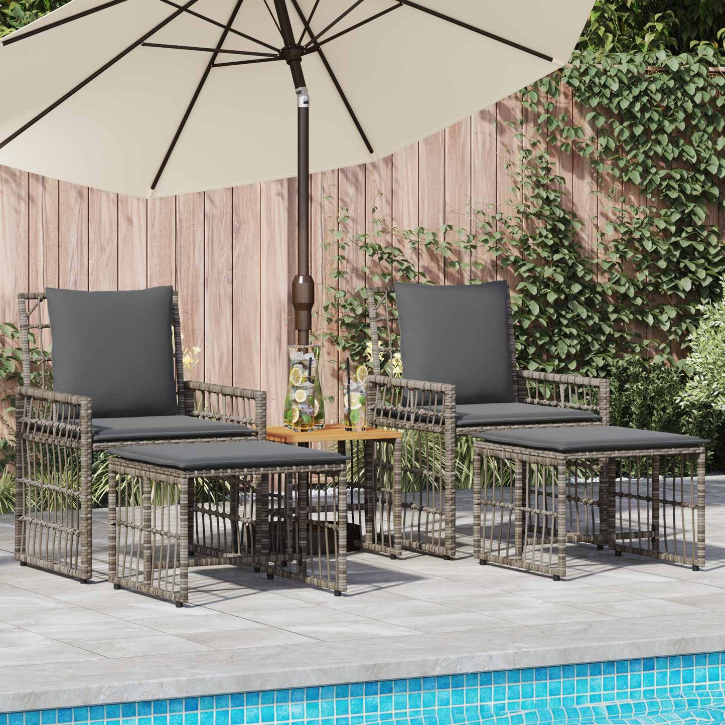 Set di Mobili da Esterno 5 pcs Nero e Grigio scuro