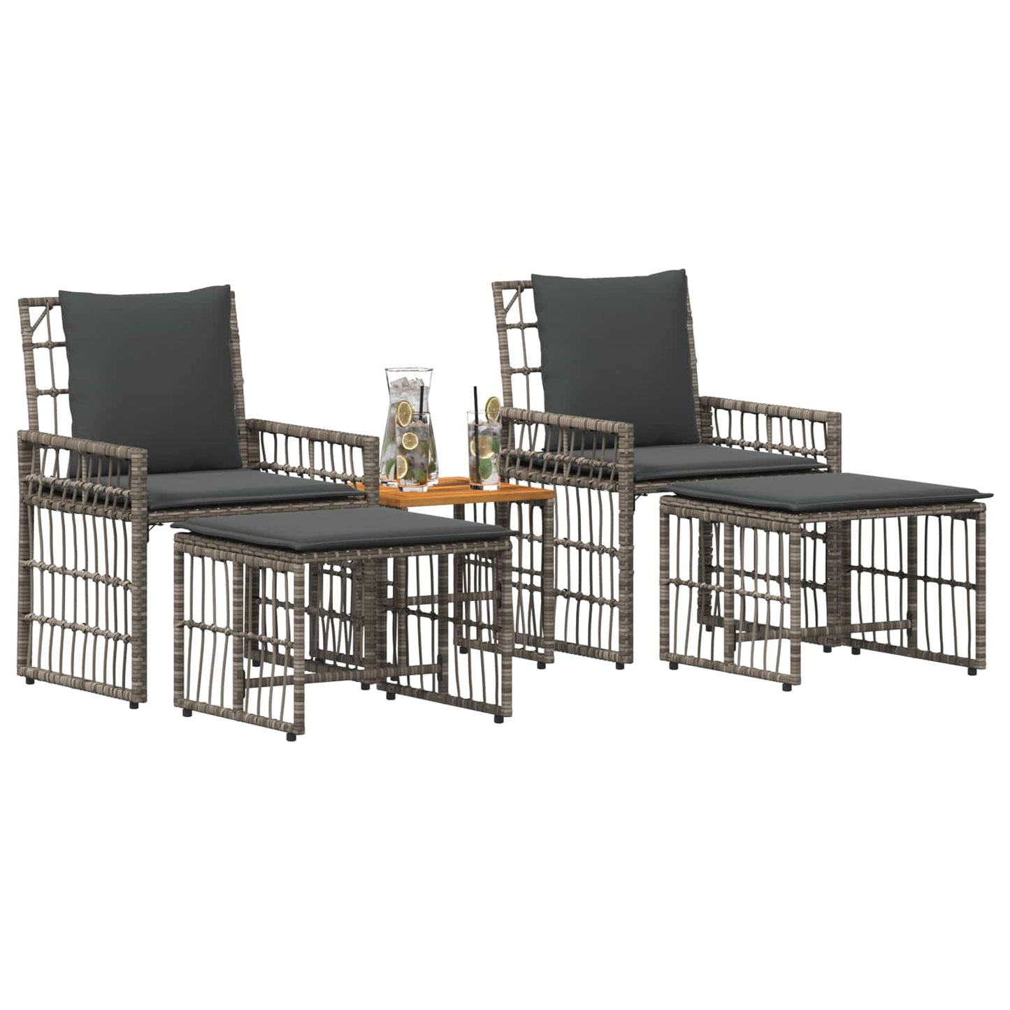 Set di Mobili da Esterno 5 pcs Nero e Grigio scuro