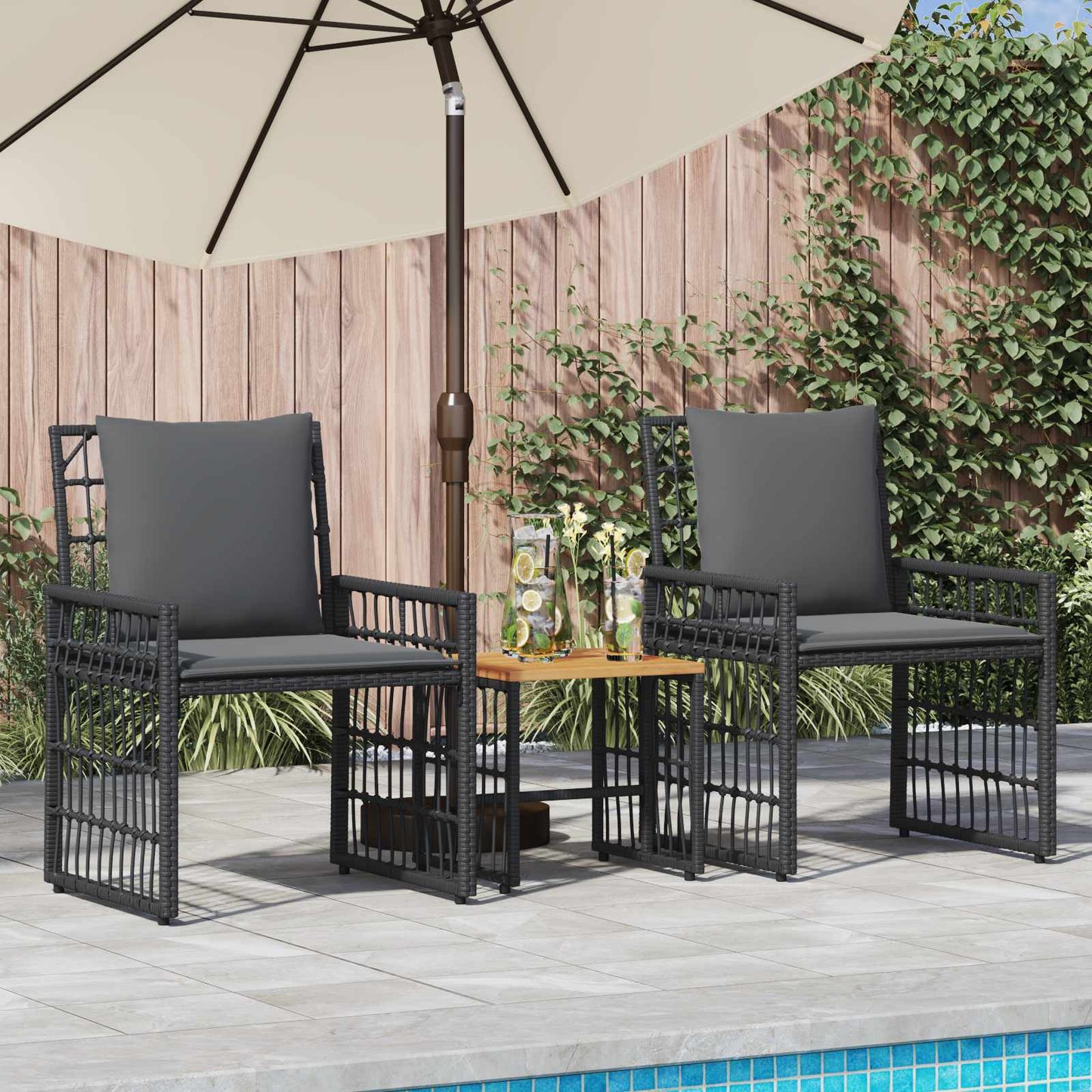 Set di Mobili da Esterno 3 pcs Nero e Grigio scuro