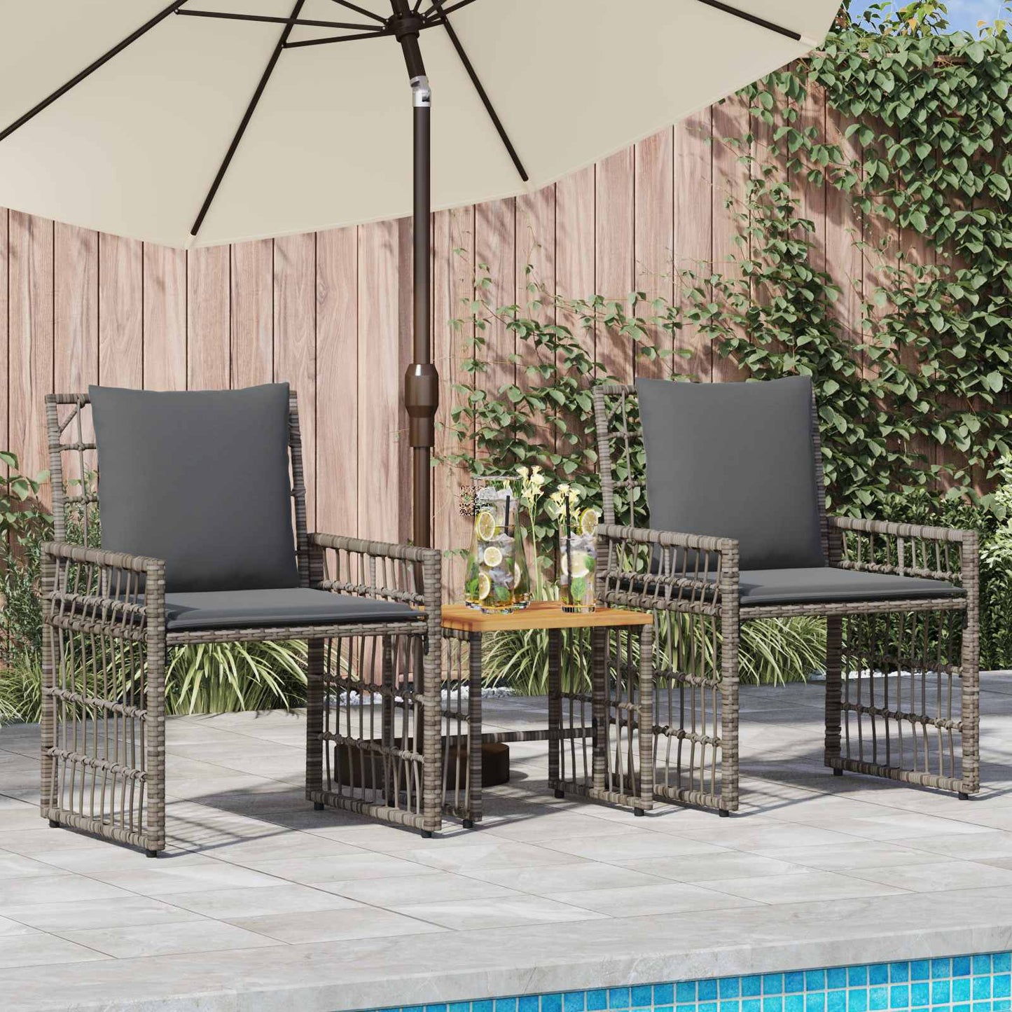 Set di Mobili da Esterno 3 pcs Nero e Grigio scuro
