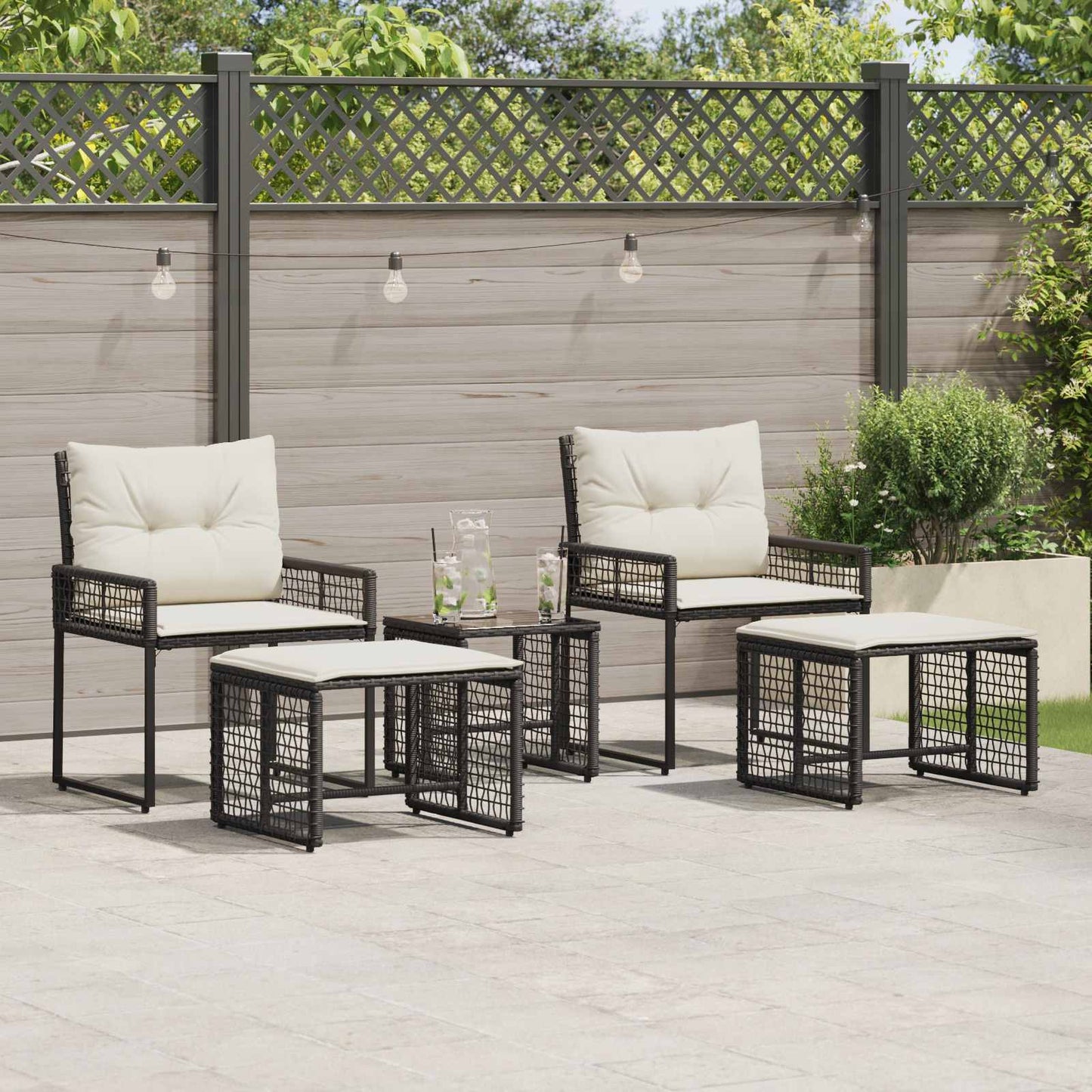 Set di Mobili da Esterno con cuscino 5 pcs Nero e Bianco