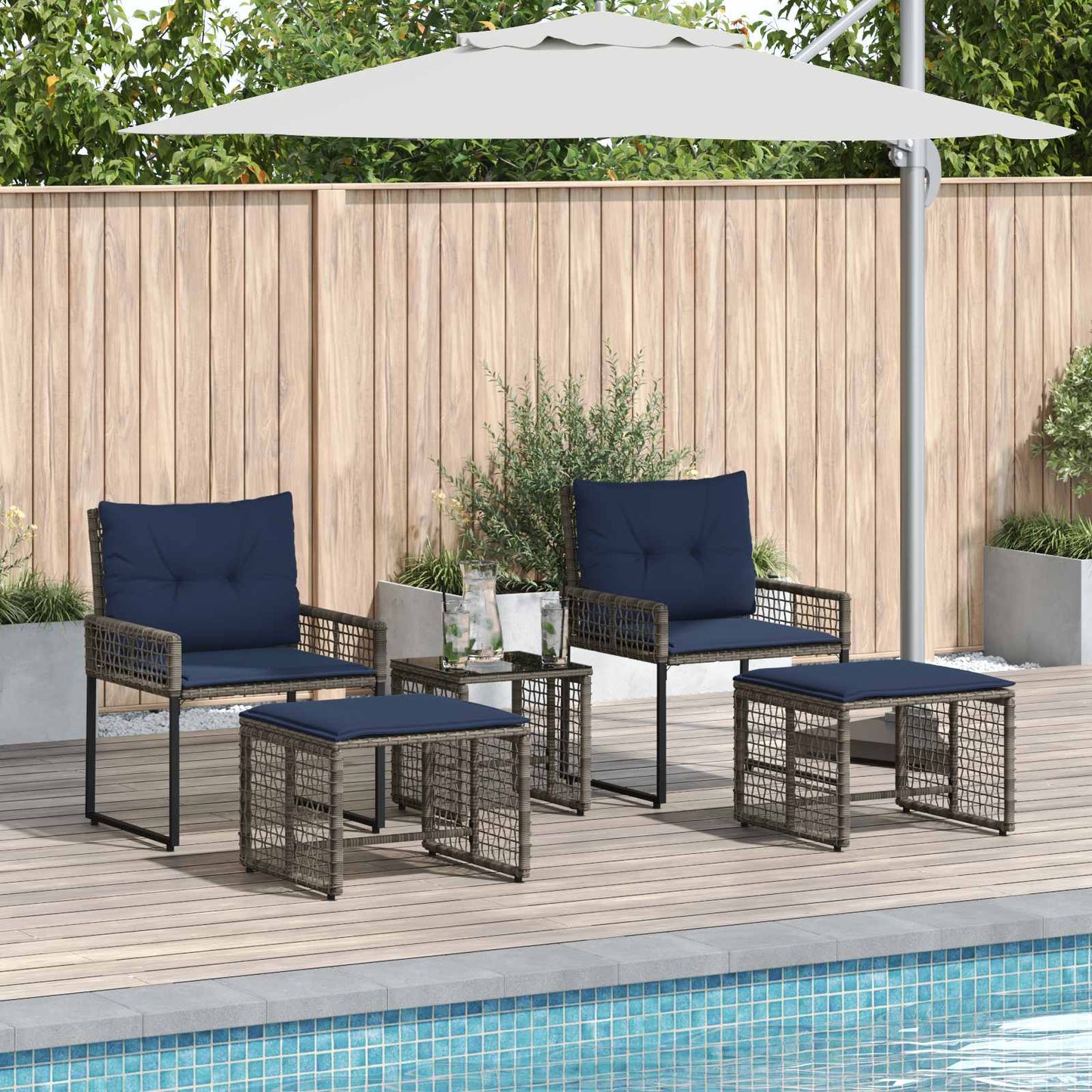 Set di Mobili da Esterno con cuscino 5 pcs Grigio e Blu Navy