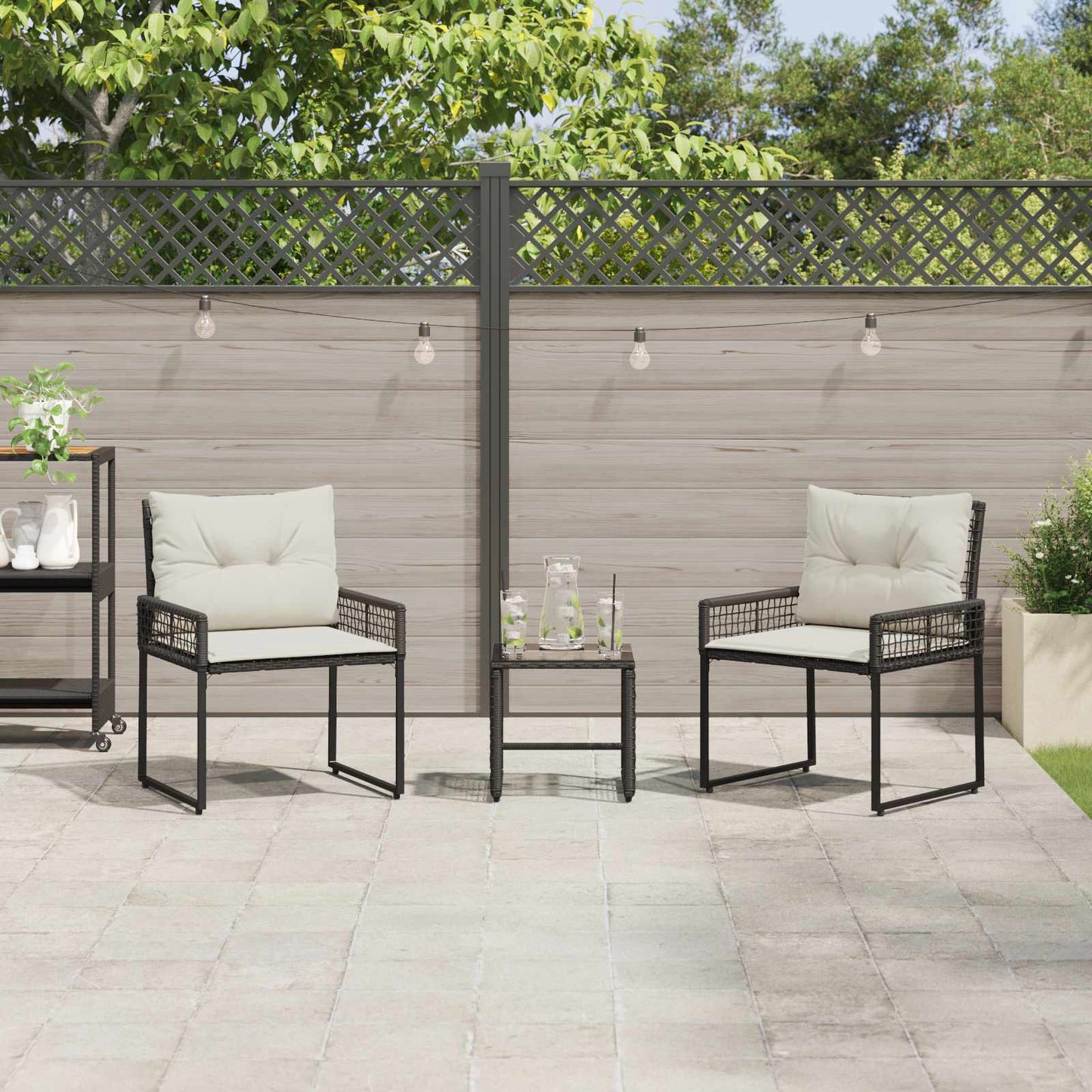 Set di Mobili da Esterno con cuscino 3 pcs Nero e Bianco
