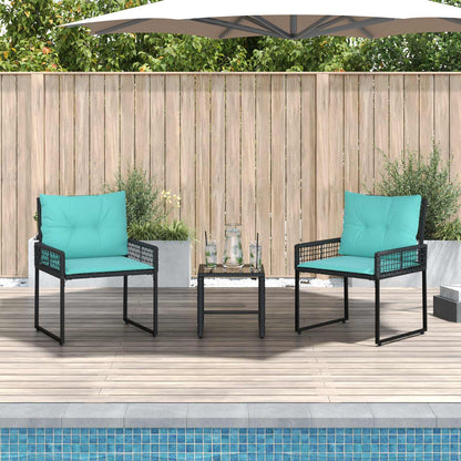 Set di Mobili da Esterno con cuscino 3 pcs Nero e Turchese
