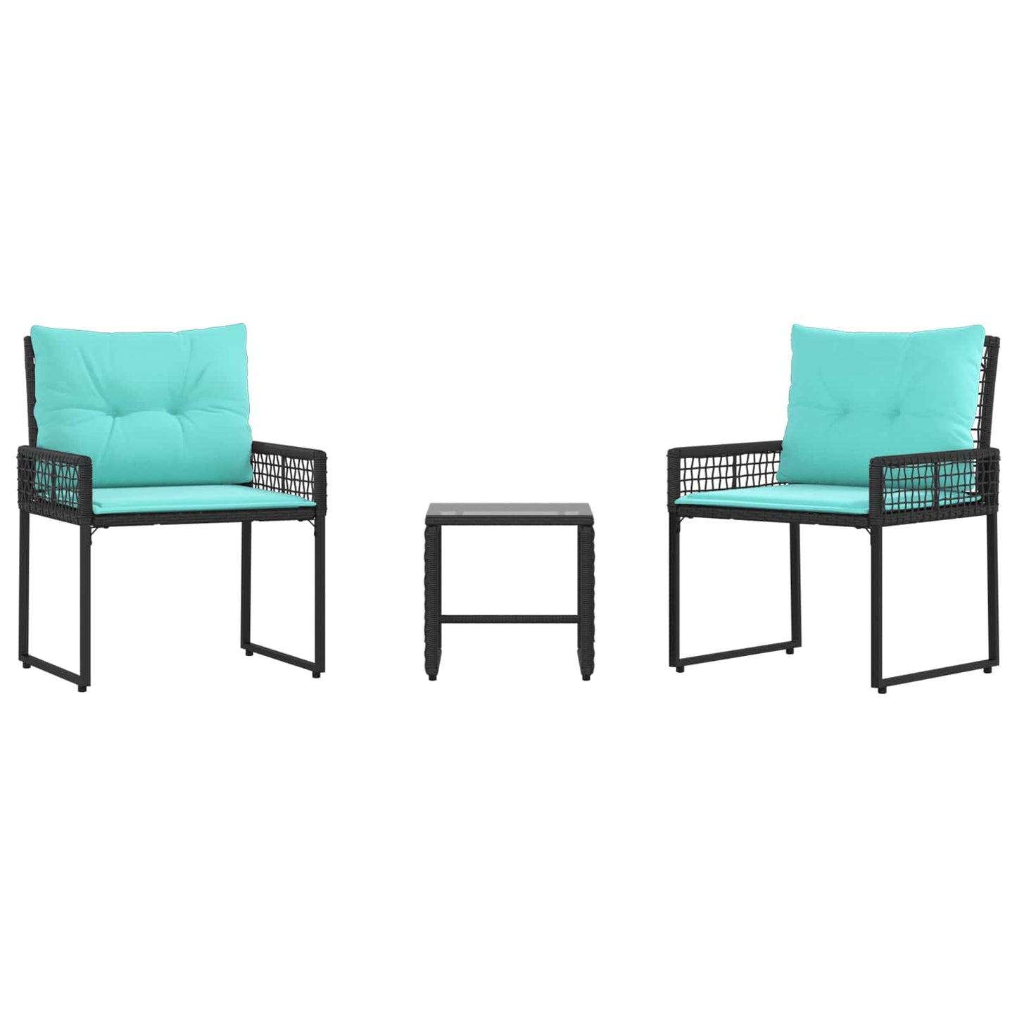 Set di Mobili da Esterno con cuscino 3 pcs Nero e Turchese