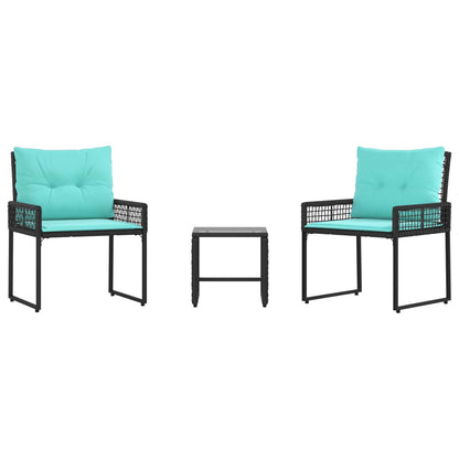 Set di Mobili da Esterno con cuscino 3 pcs Nero e Turchese