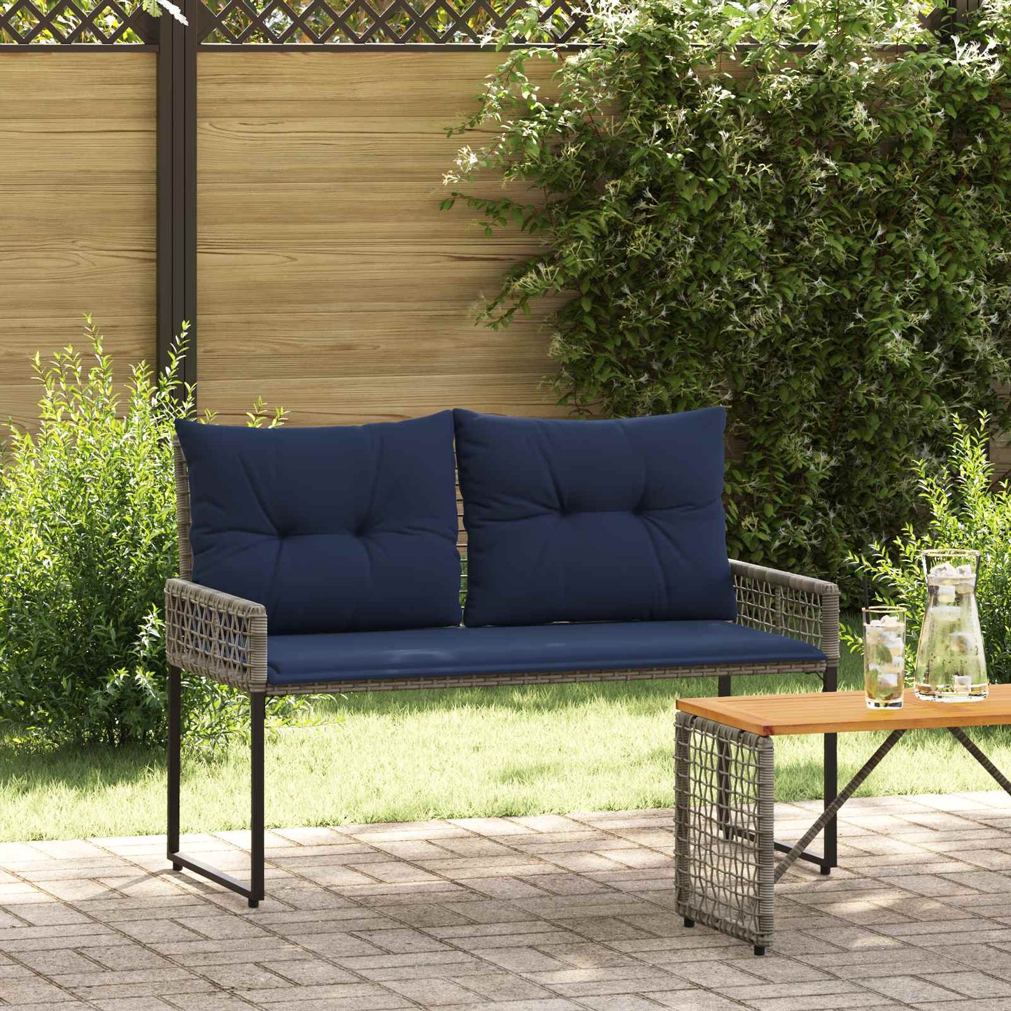 Panchina da esterno Grigio e Blu Navy 118 x 55 x 82 cm