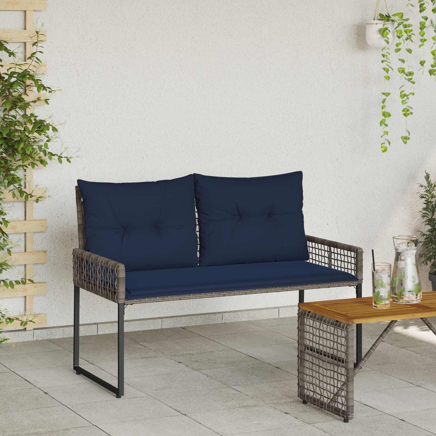 Panchina da esterno Grigio e Blu Navy 118 x 55 x 82 cm