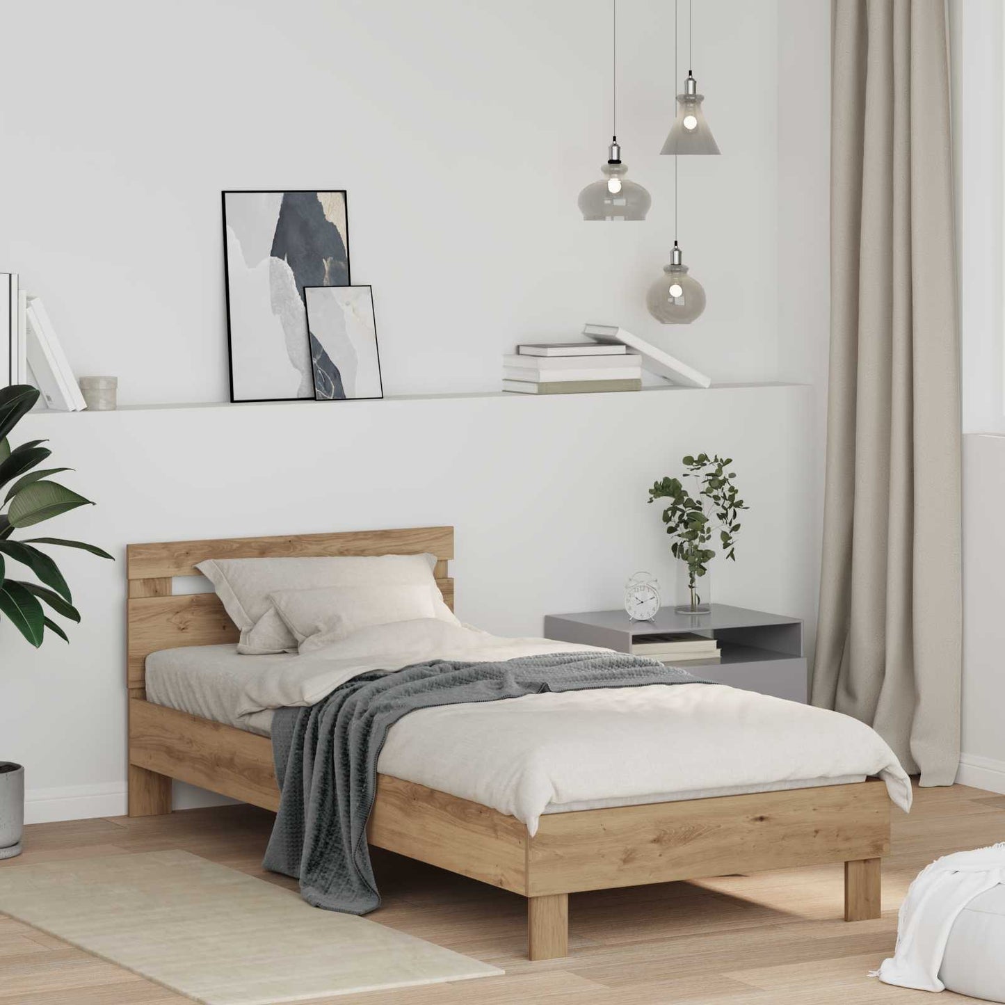 Struttura del letto con testiera Rovere artigianale 75 x 190 cm