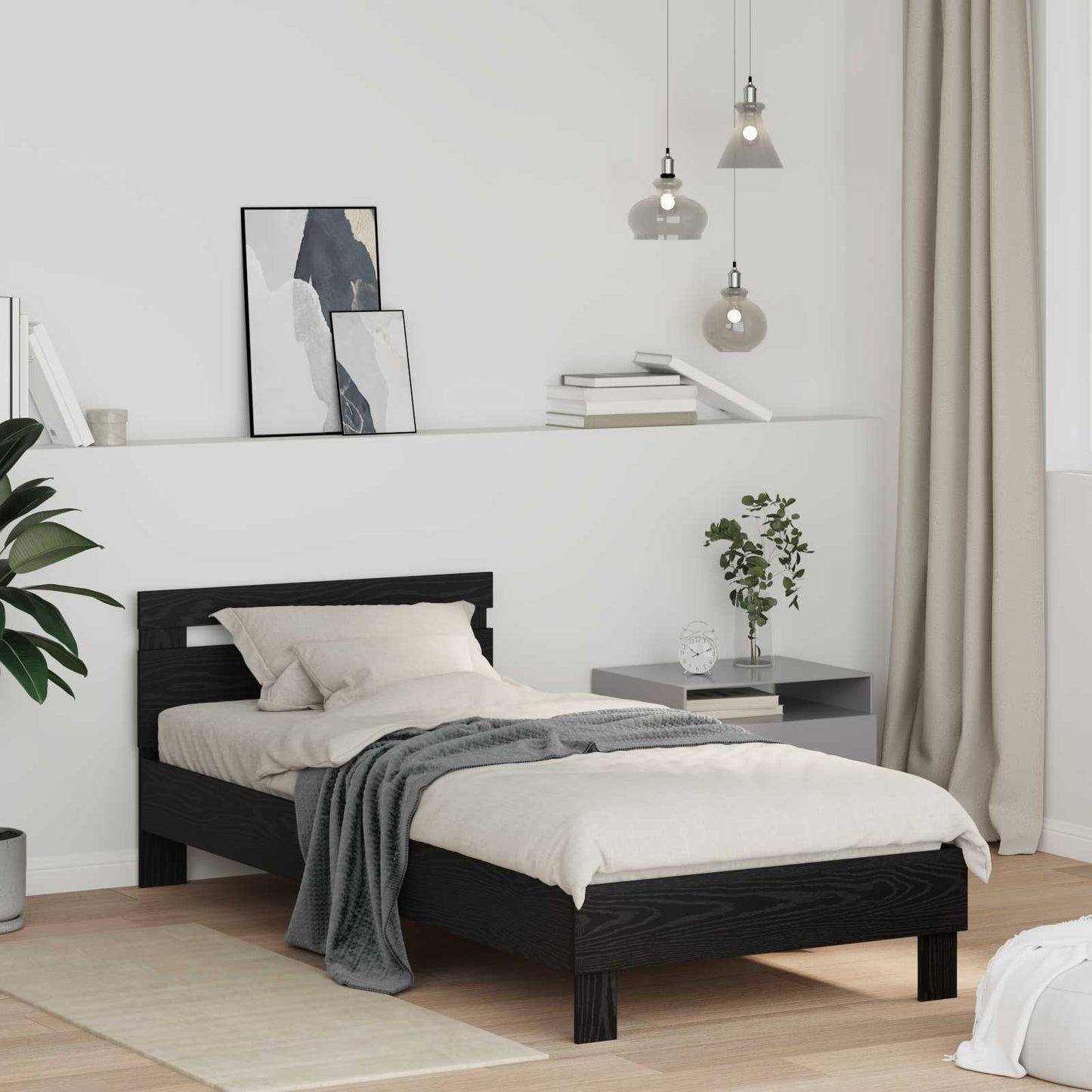 Struttura del letto Rovere Nero 75 x 190 cm Legno multistrato